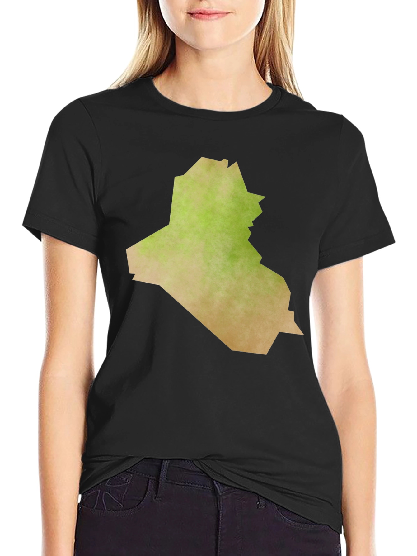 Black Iraq Map Graphic Tee - Black Casual T-Shirt view 2