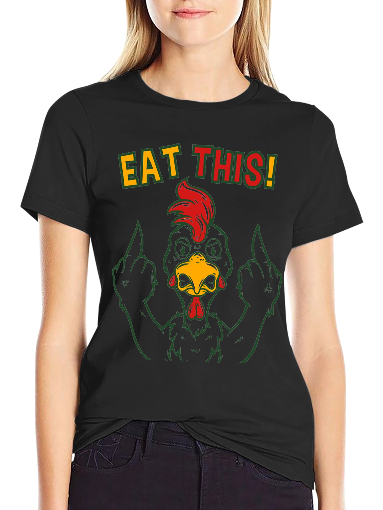 Black Eat This! Chicken Graphic Tee - Funny Rude Humor view 2
