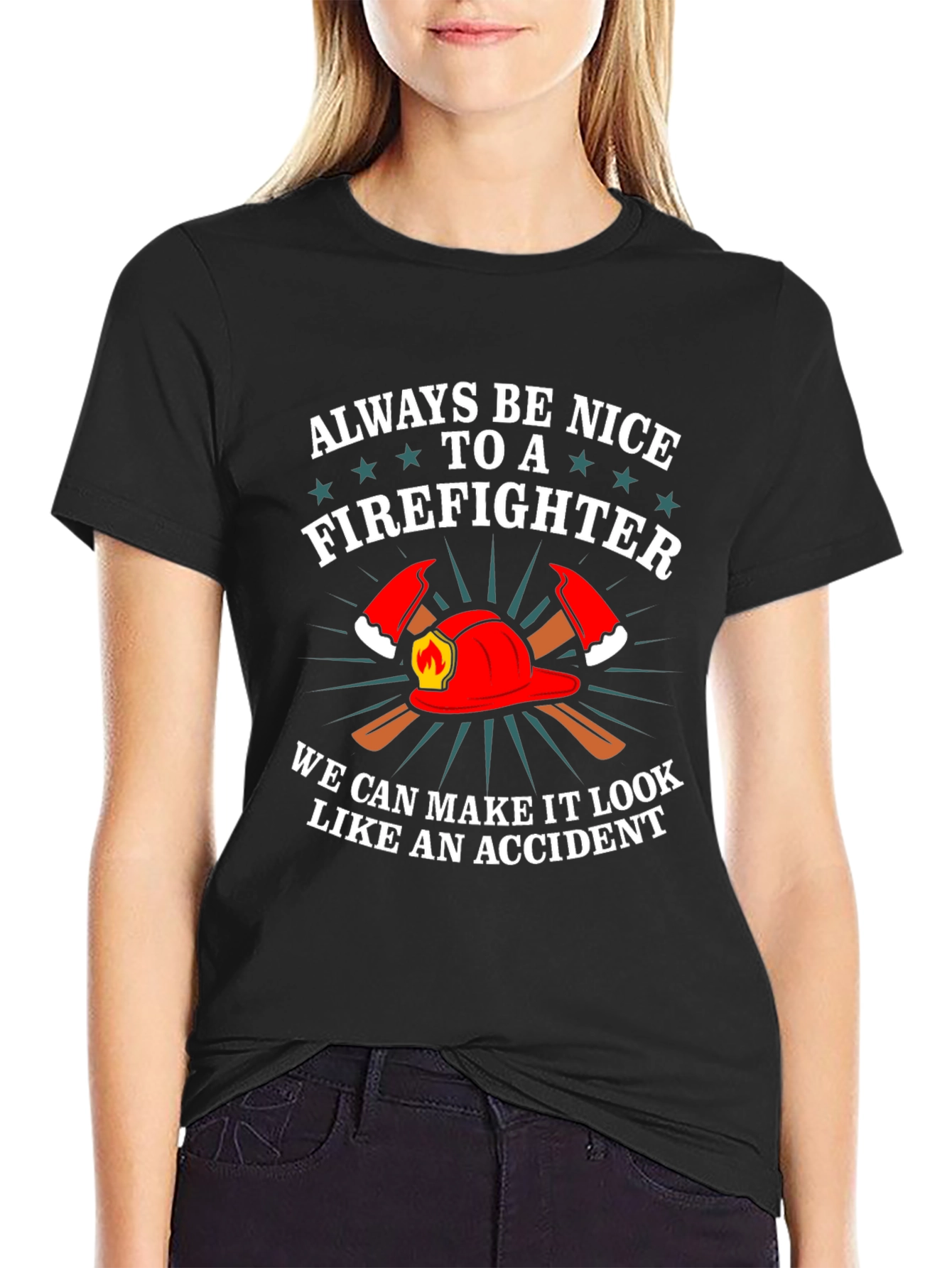Black Firefighter Graphic Tee - Funny Fireman T-Shirt view 2