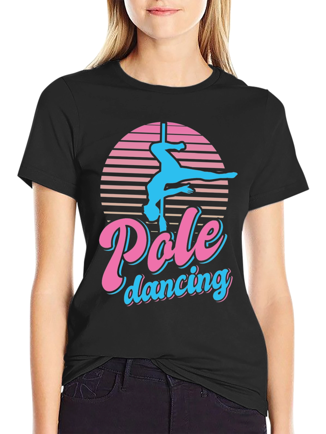 Black Retro Pole Dancing Graphic T-Shirt view 2