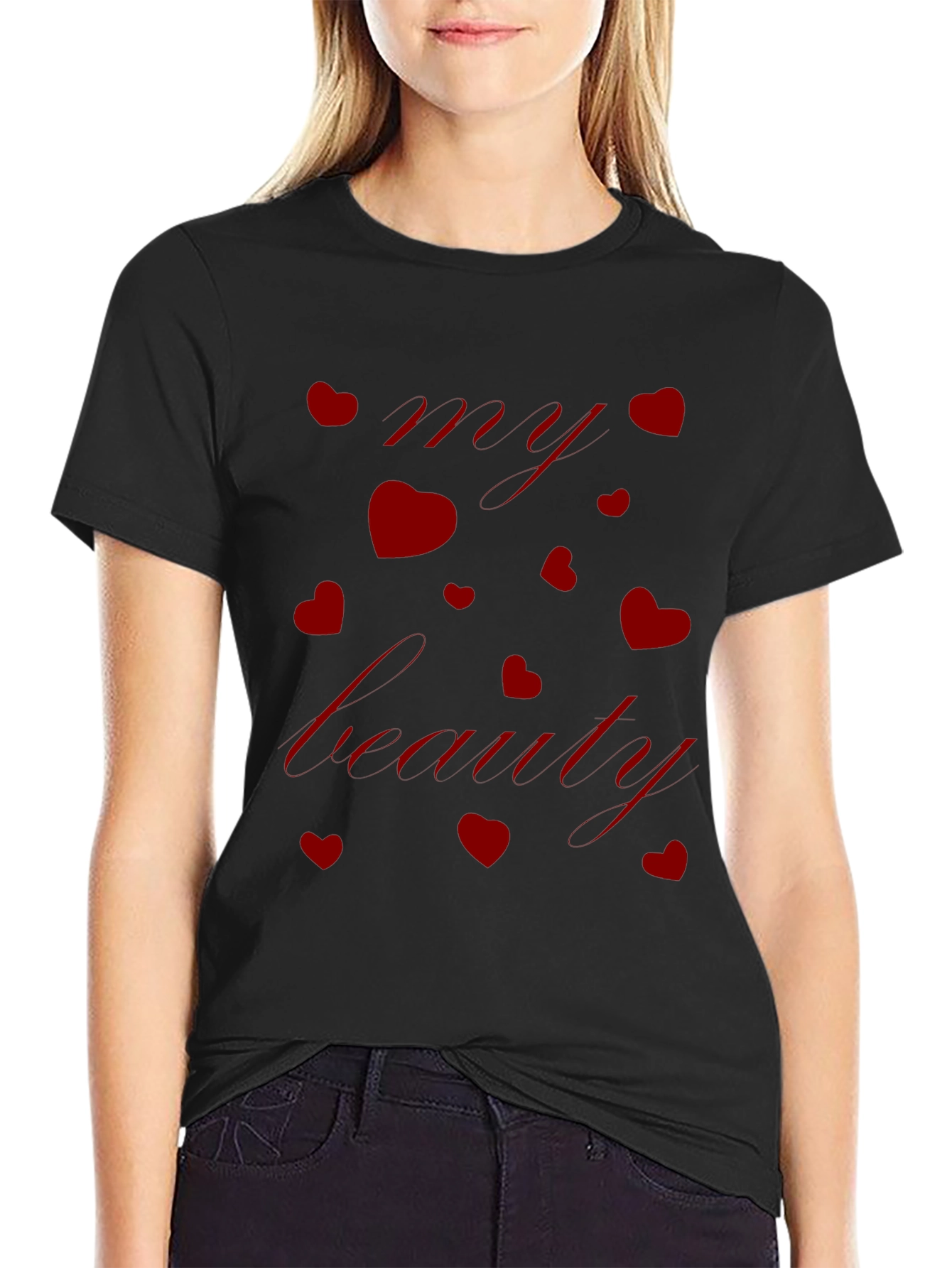 Black My Beauty Red Hearts Black T-Shirt view 2