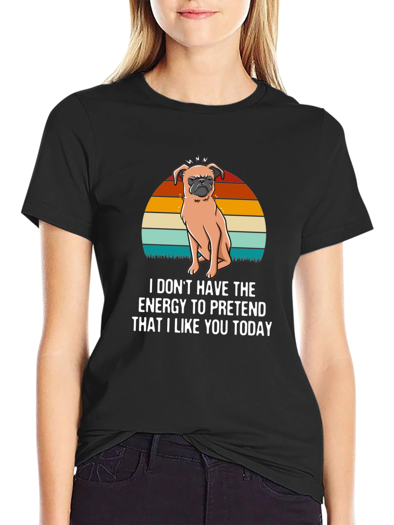 Black Funny Pug T-Shirt - "I Don't Have The Energy" view 2