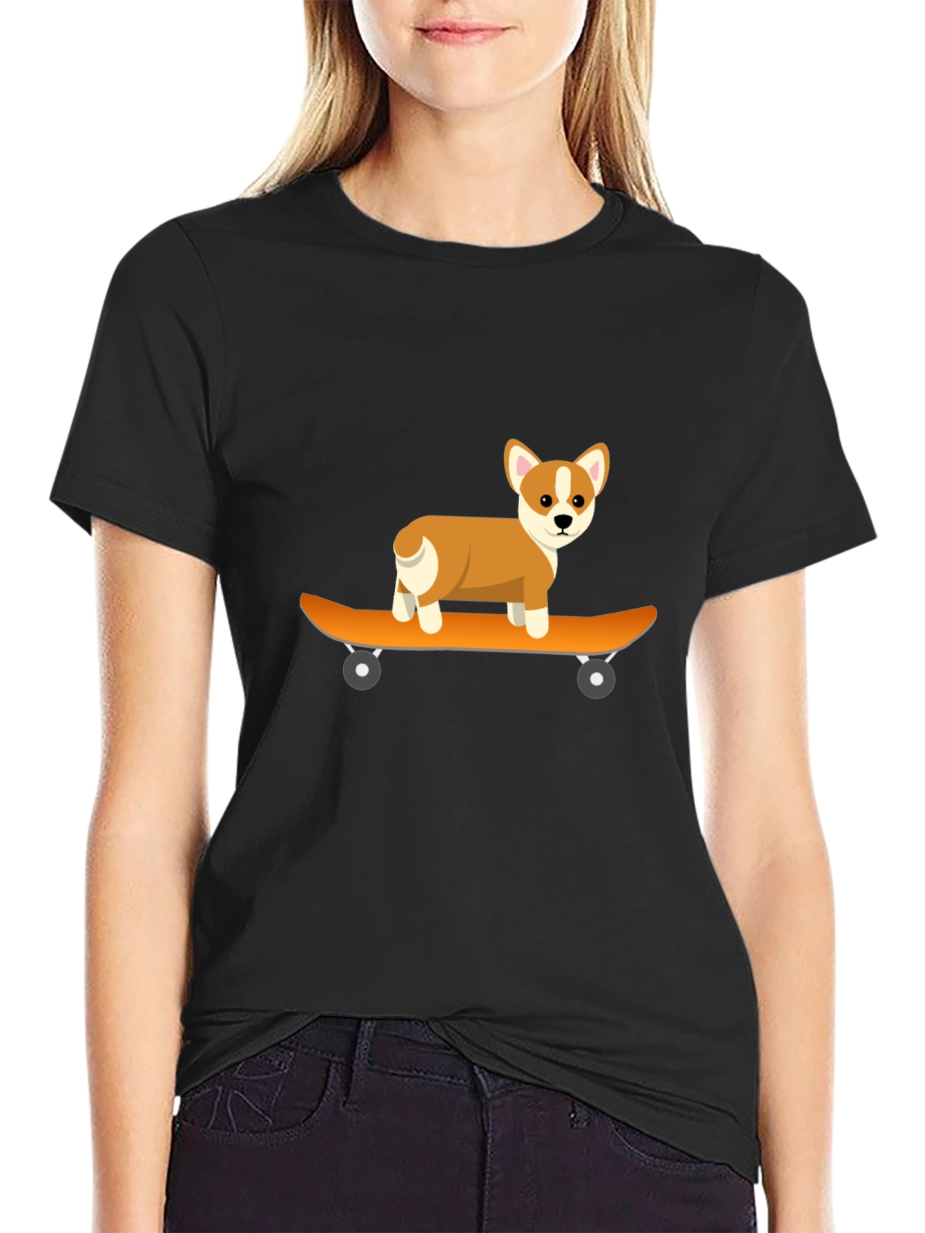 Black Corgi Skateboarder Tee - Cool Graphic T-Shirt view 2