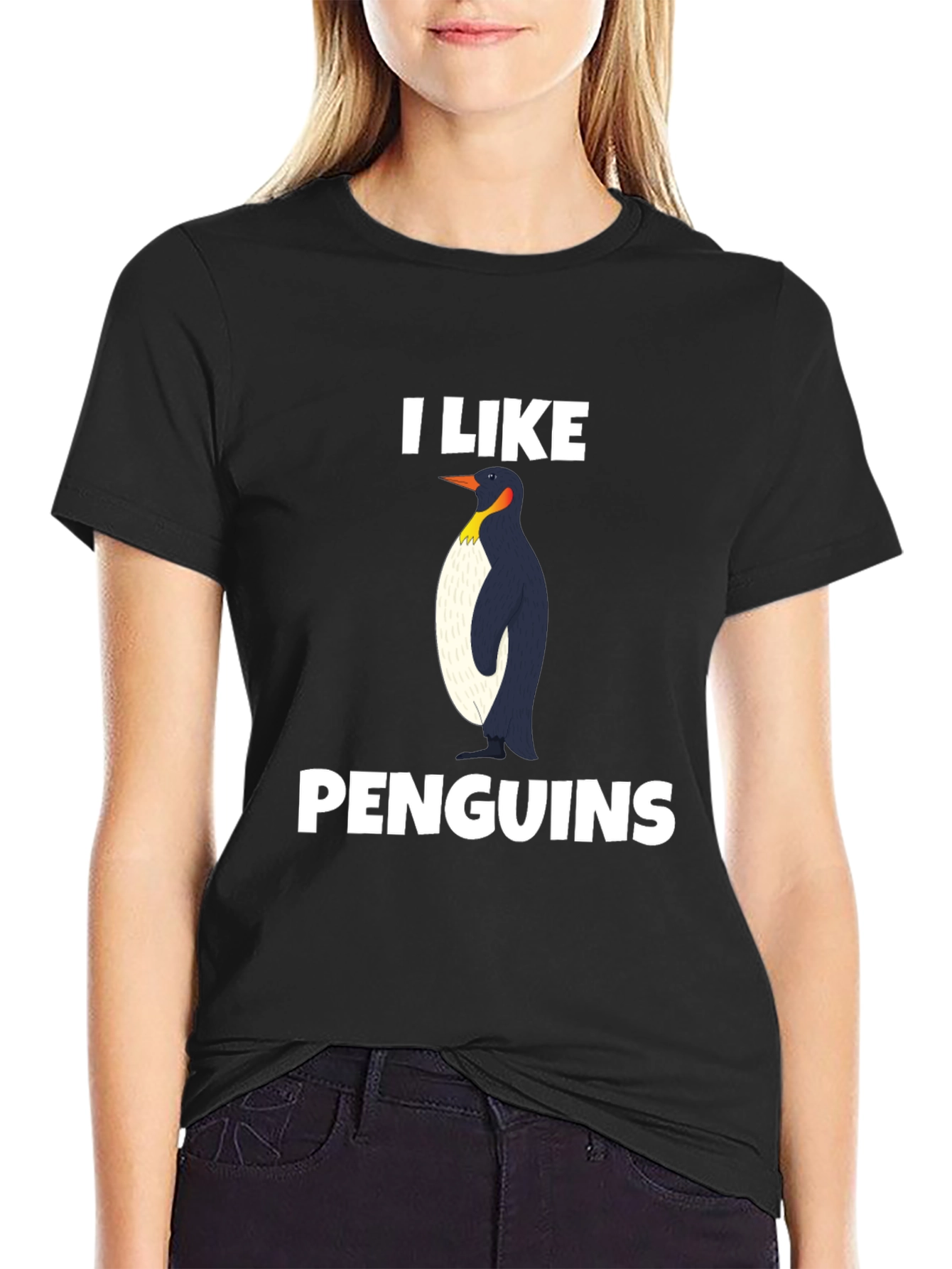 Black I Like Penguins T-Shirt - Black Graphic Tee view 2