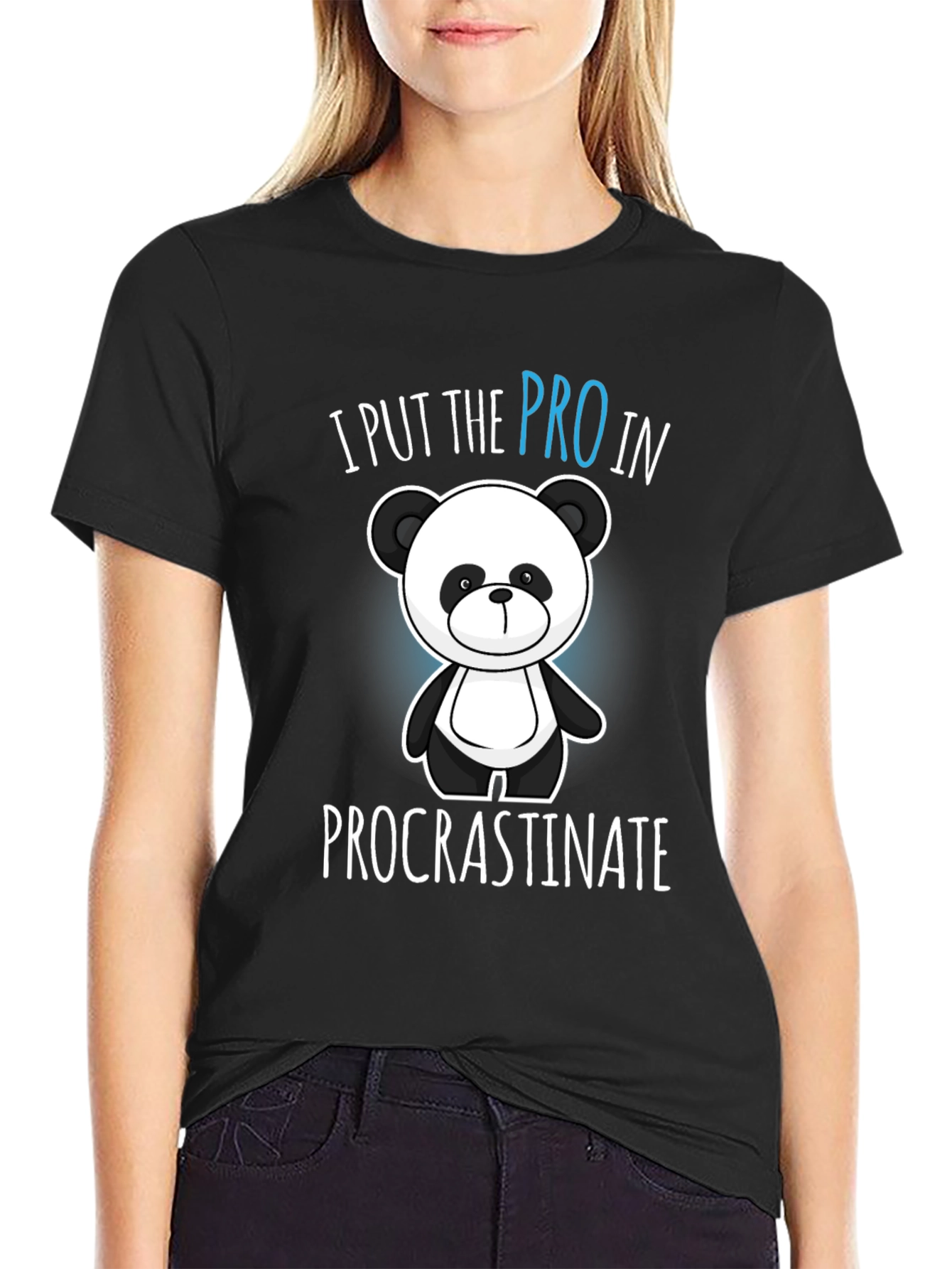 Black Funny Procrastination Panda Graphic Tee - Black view 2