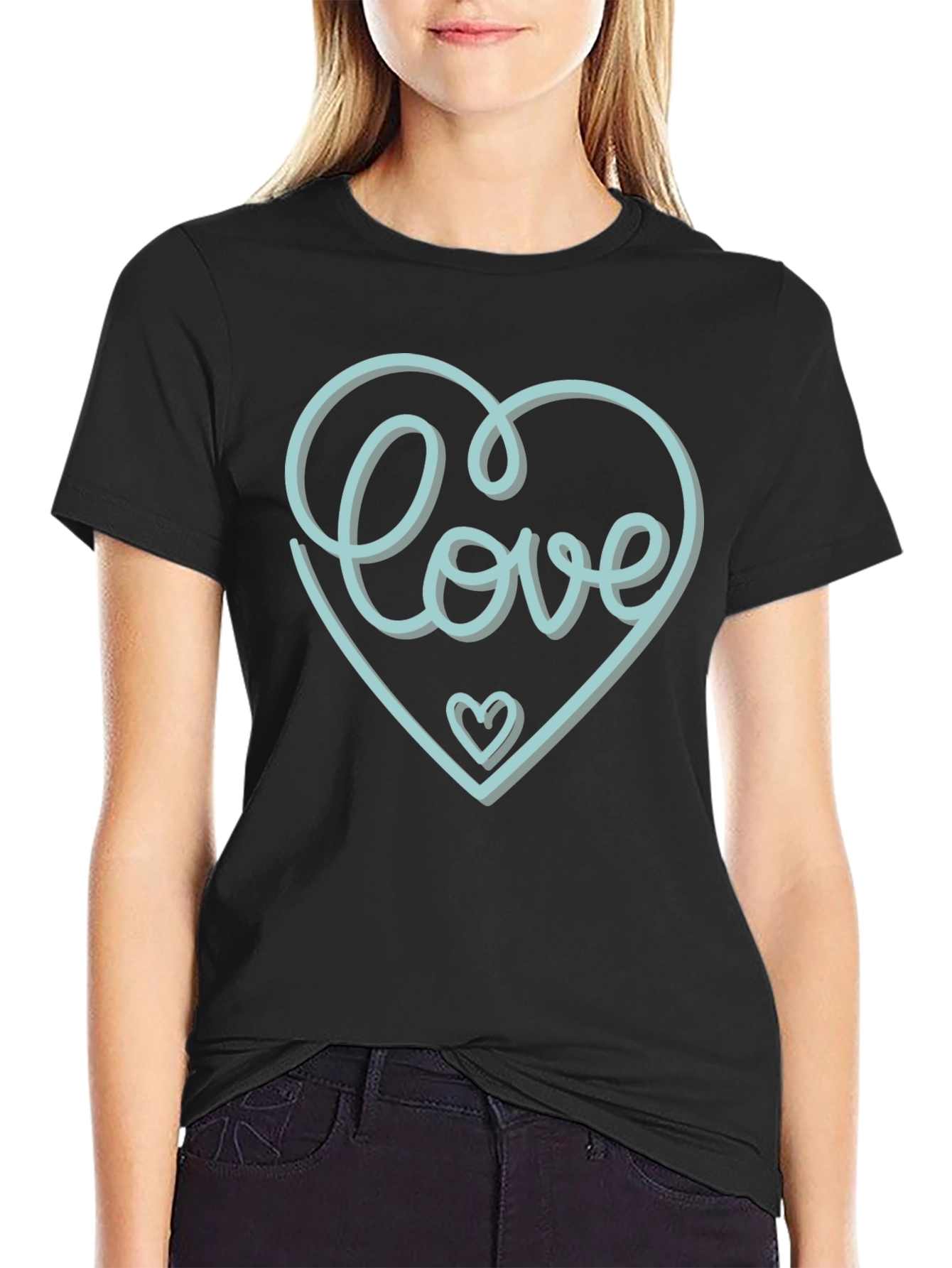 Black Love Heart Graphic Tee - Stylish Black T-Shirt view 2