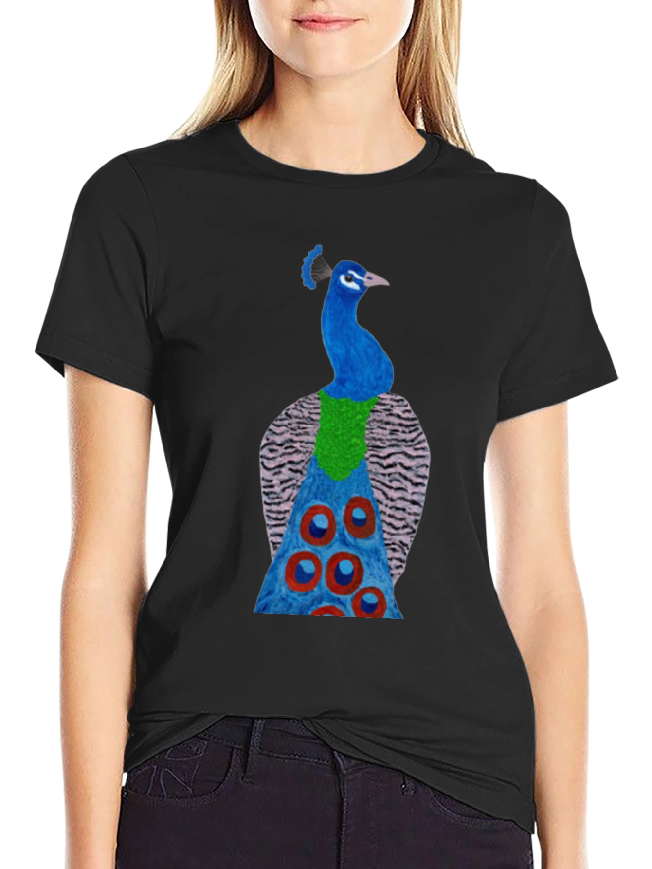 Black Peacock Graphic Tee - Black Cotton Blend view 2