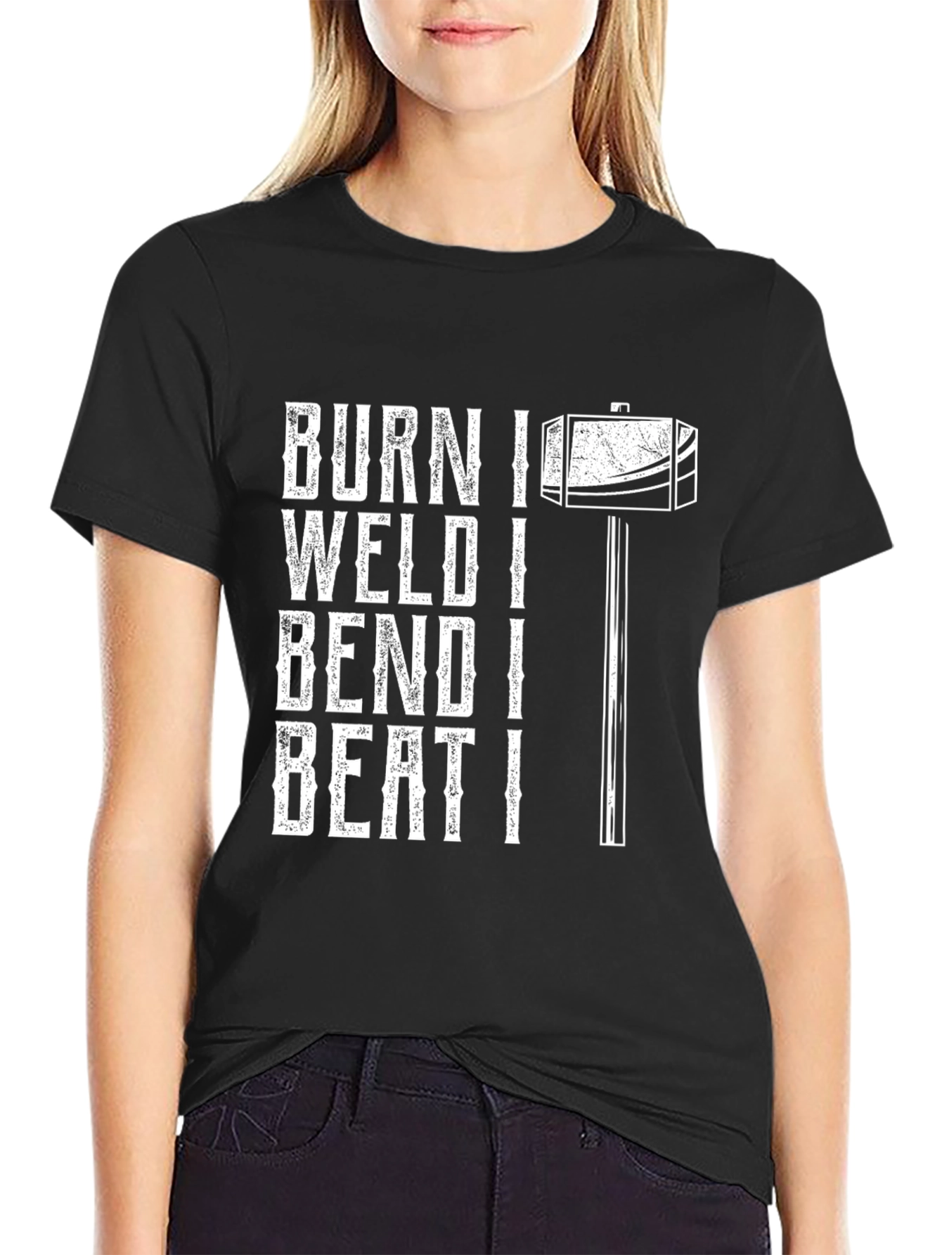 Black Burn Weld Bend Beat T-Shirt - Black Crew Neck Metalworker Tee view 2