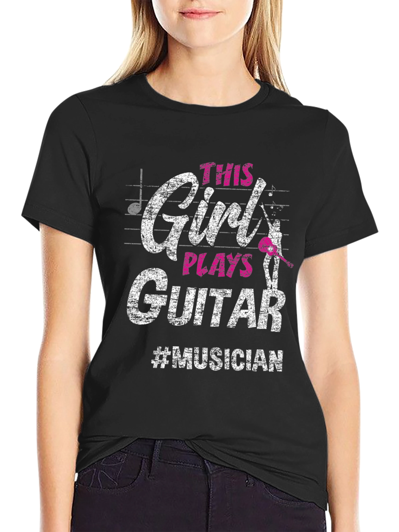Black This Girl Plays Guitar T-Shirt - Musician Tee view 2