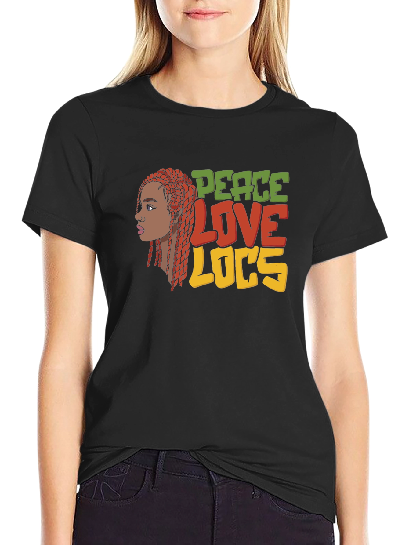 Black Peace Love Locs T-Shirt - Black Graphic Tee view 2