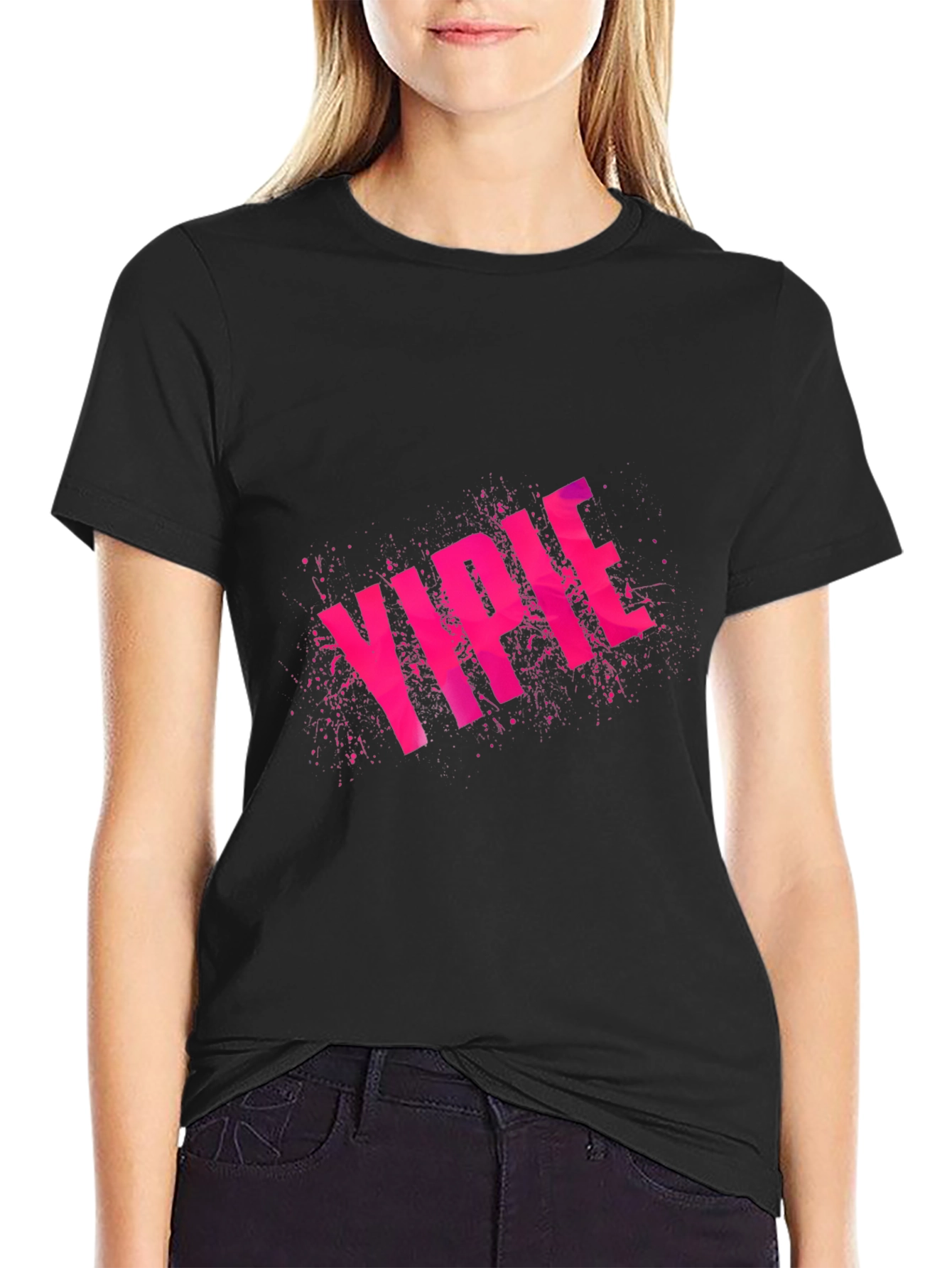 Black YIPEE Graphic Tee - Funky Pink Design view 2