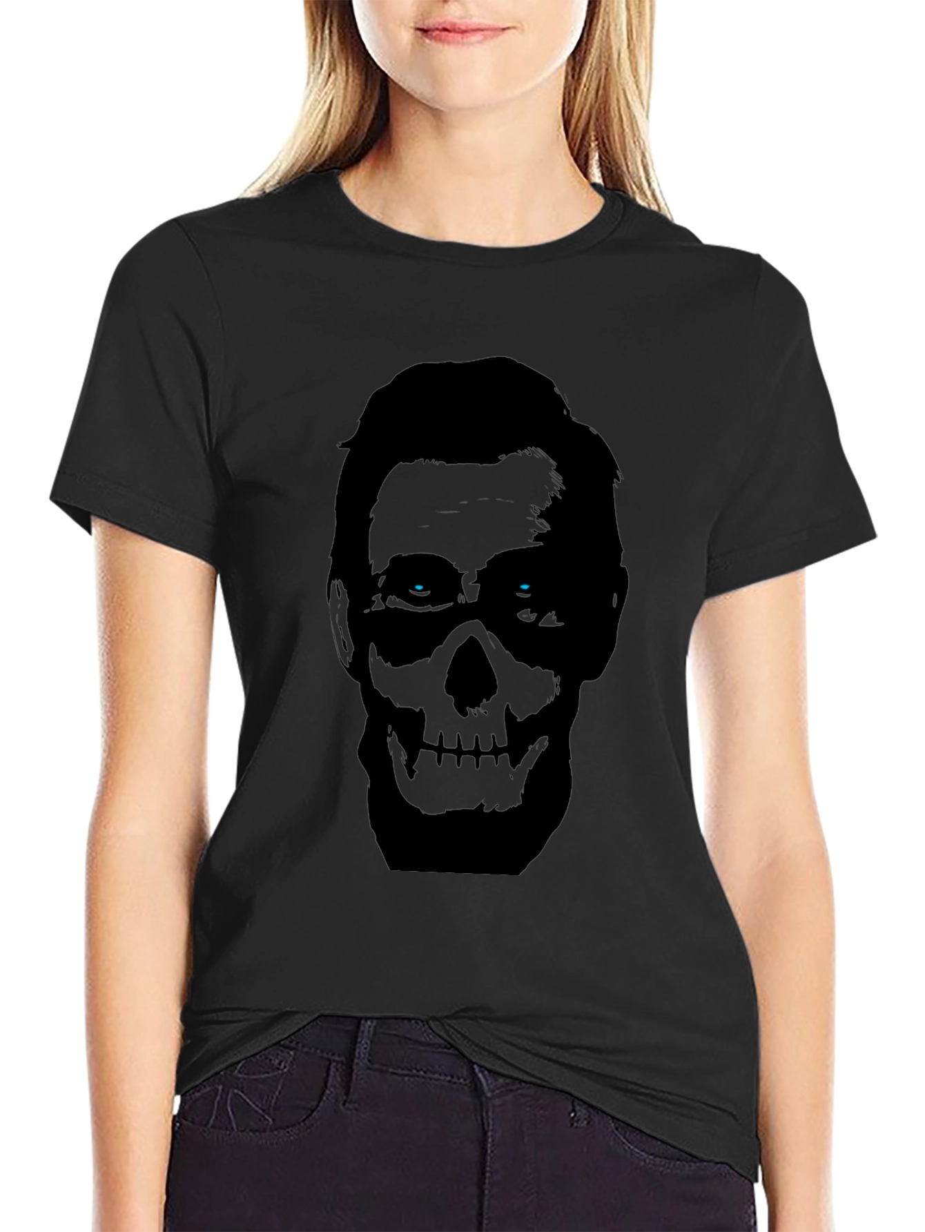 Black Skull Face Graphic Print Men's Black T-Shirt view 2
