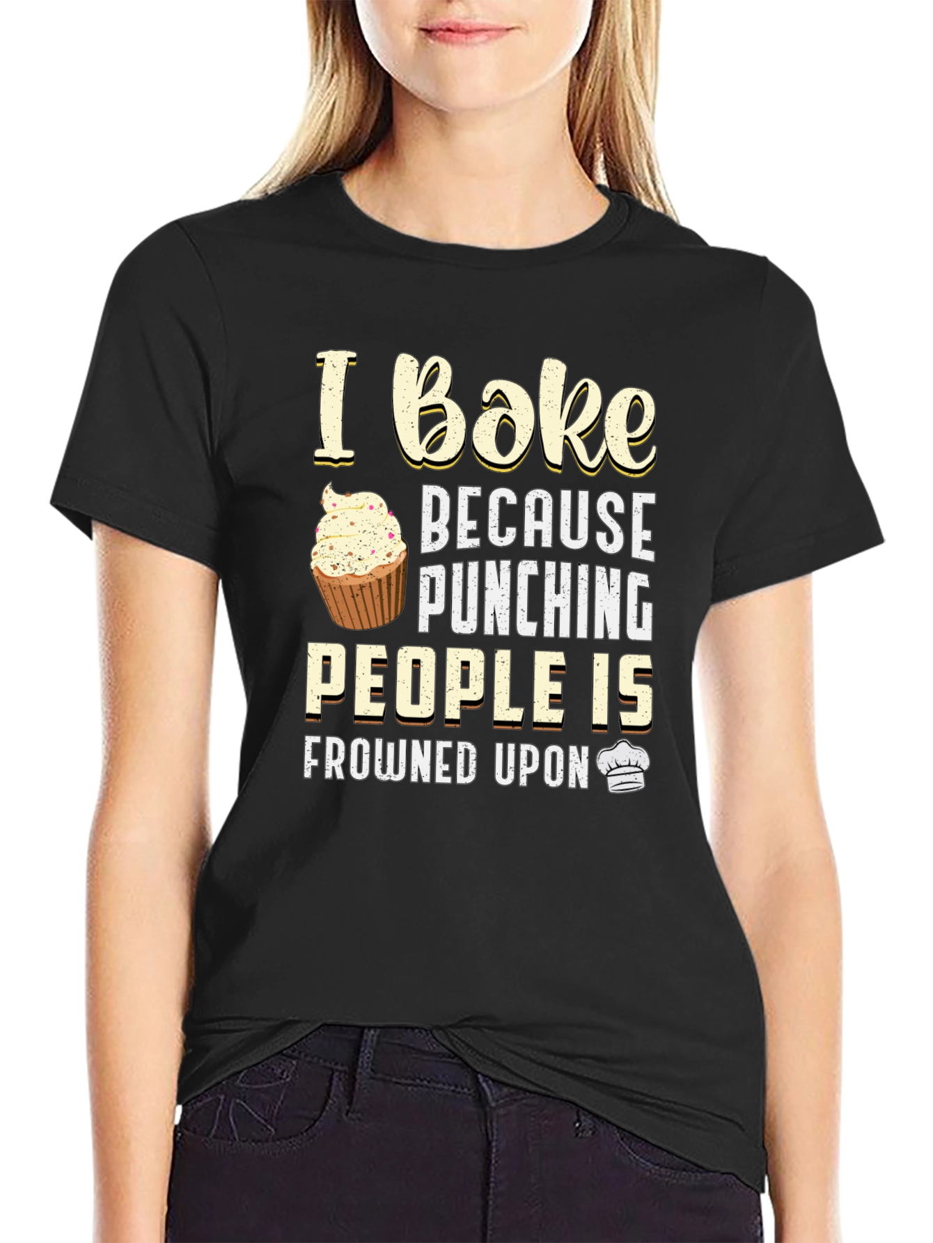 Black Funny Baker T-Shirt - I Bake Because Punching People Is Frowned Upon view 2