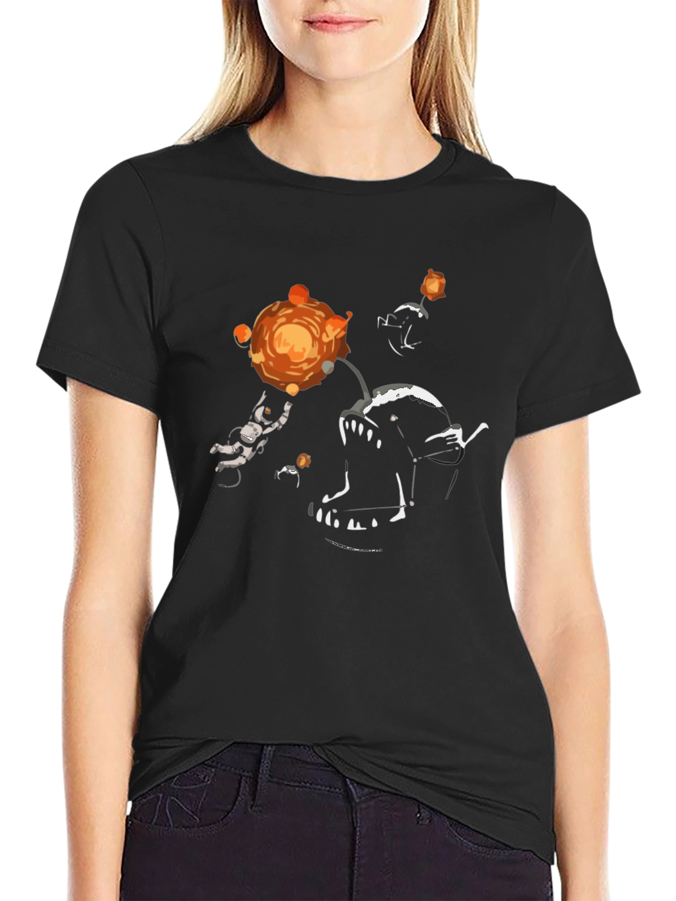 Black Astronaut & Anglerfish Graphic T-Shirt - Black view 2