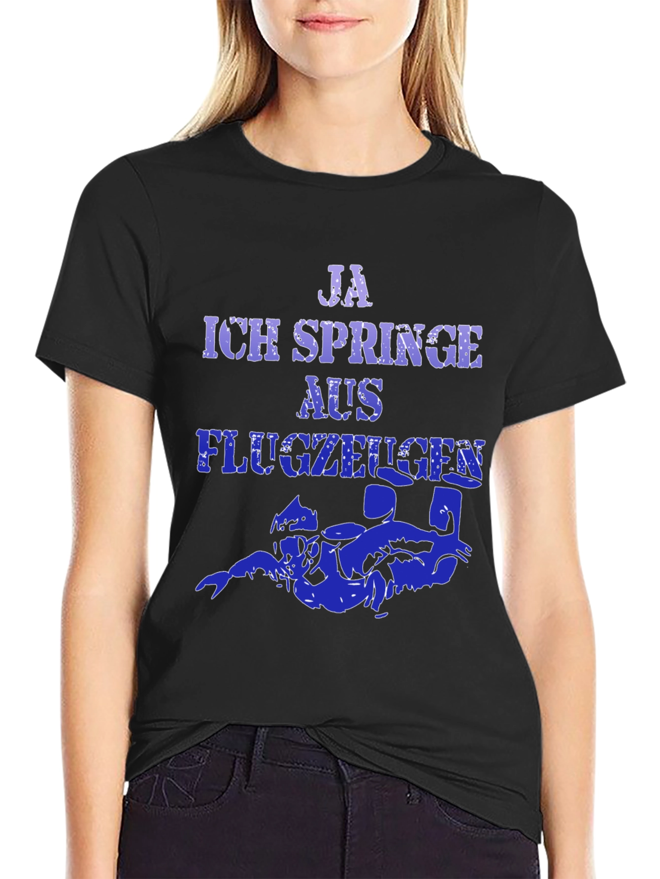 Black Ja Ich Springe Aus Flugzeugen T-Shirt - Skydiving Shirt view 2