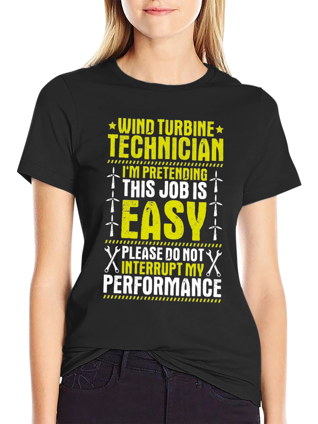 Black Wind Turbine Technician T-Shirt: Funny Job Gift view 2