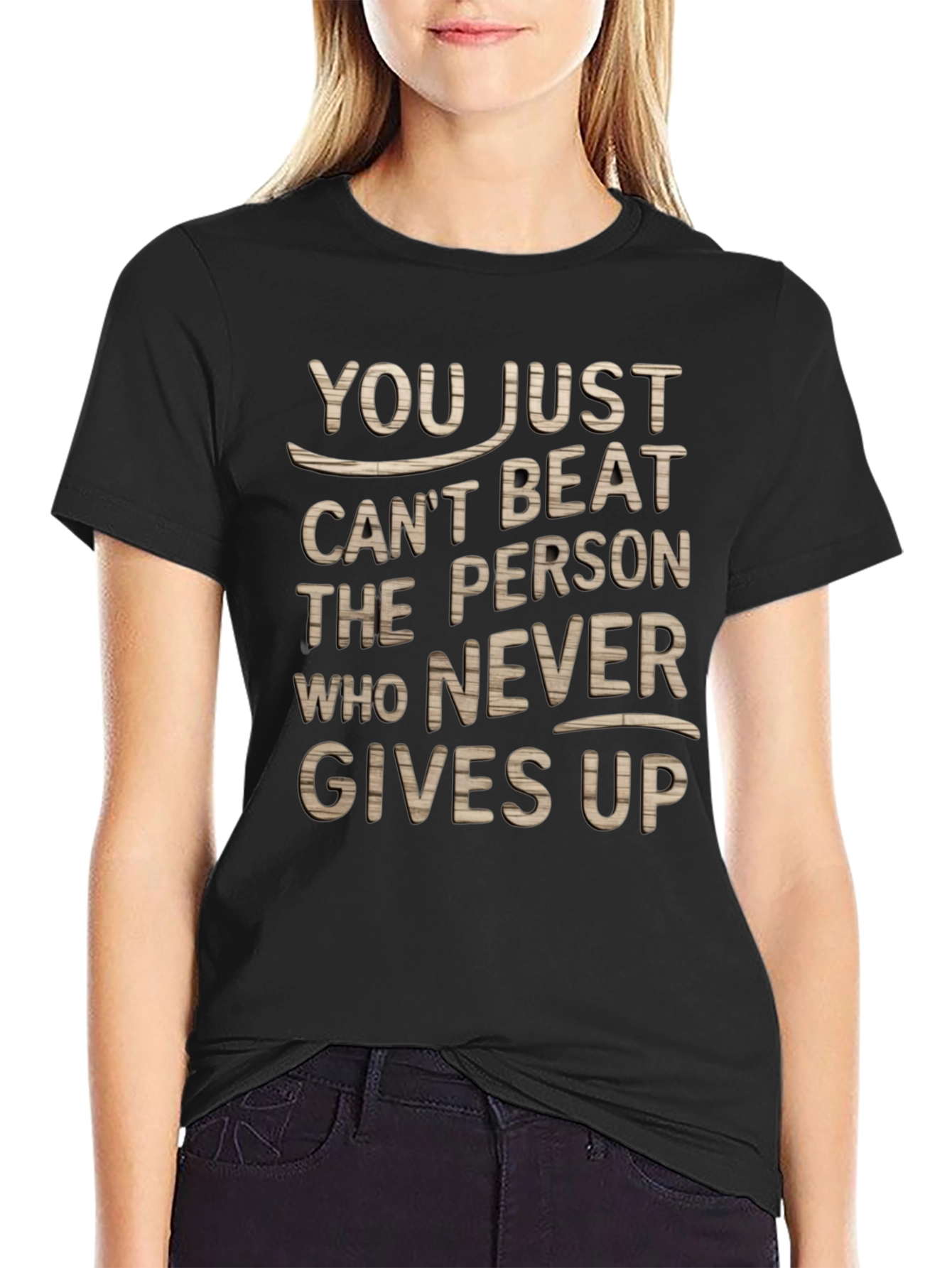 Black Never Give Up Motivational Graphic T-Shirt view 2