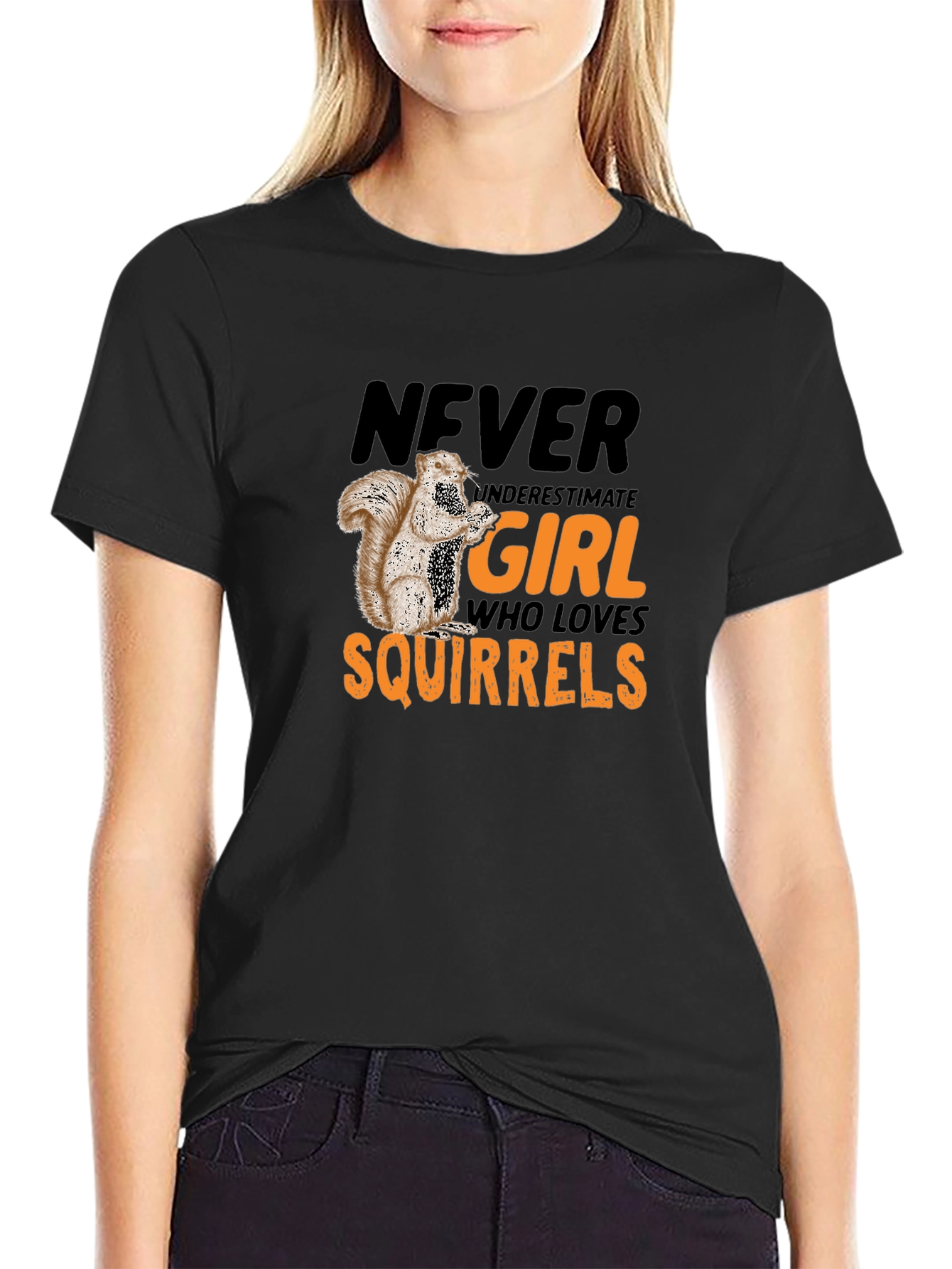 Black Never Underestimate Girl Who Loves Squirrels T-Shirt view 2