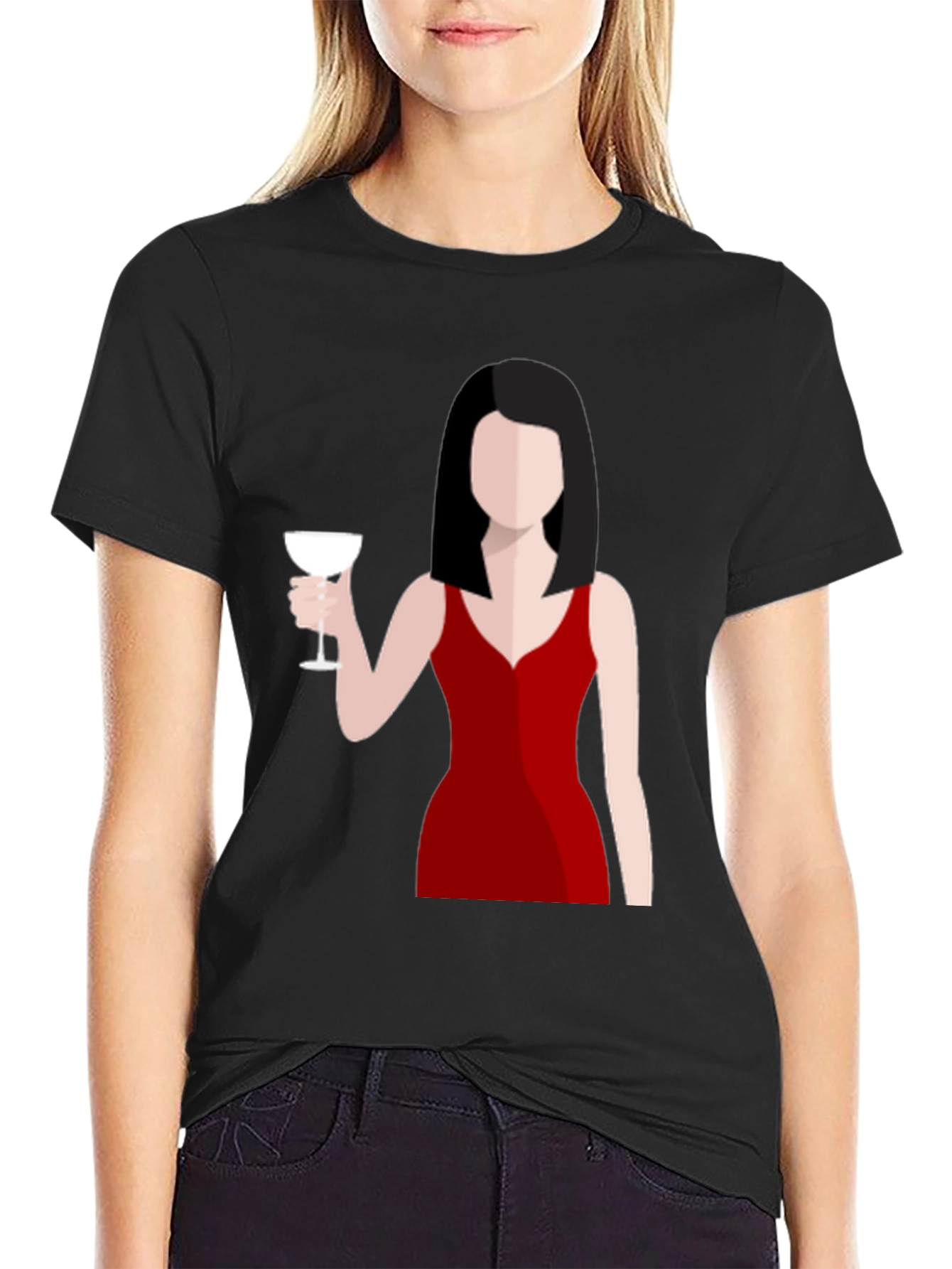 Black Lady in Red T-Shirt - Minimalist Design view 2