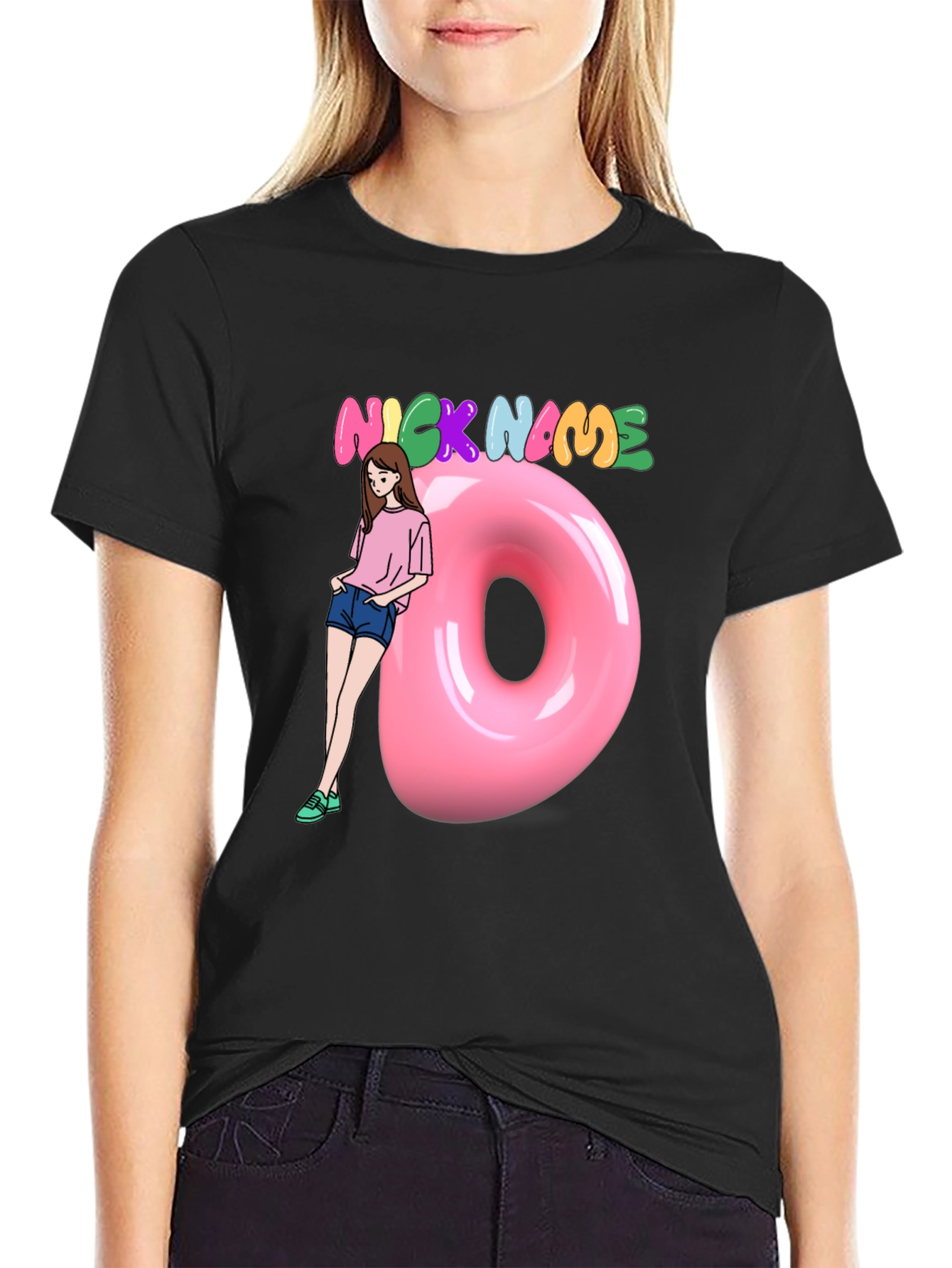 Black Nickname Donut Graphic T-Shirt view 2
