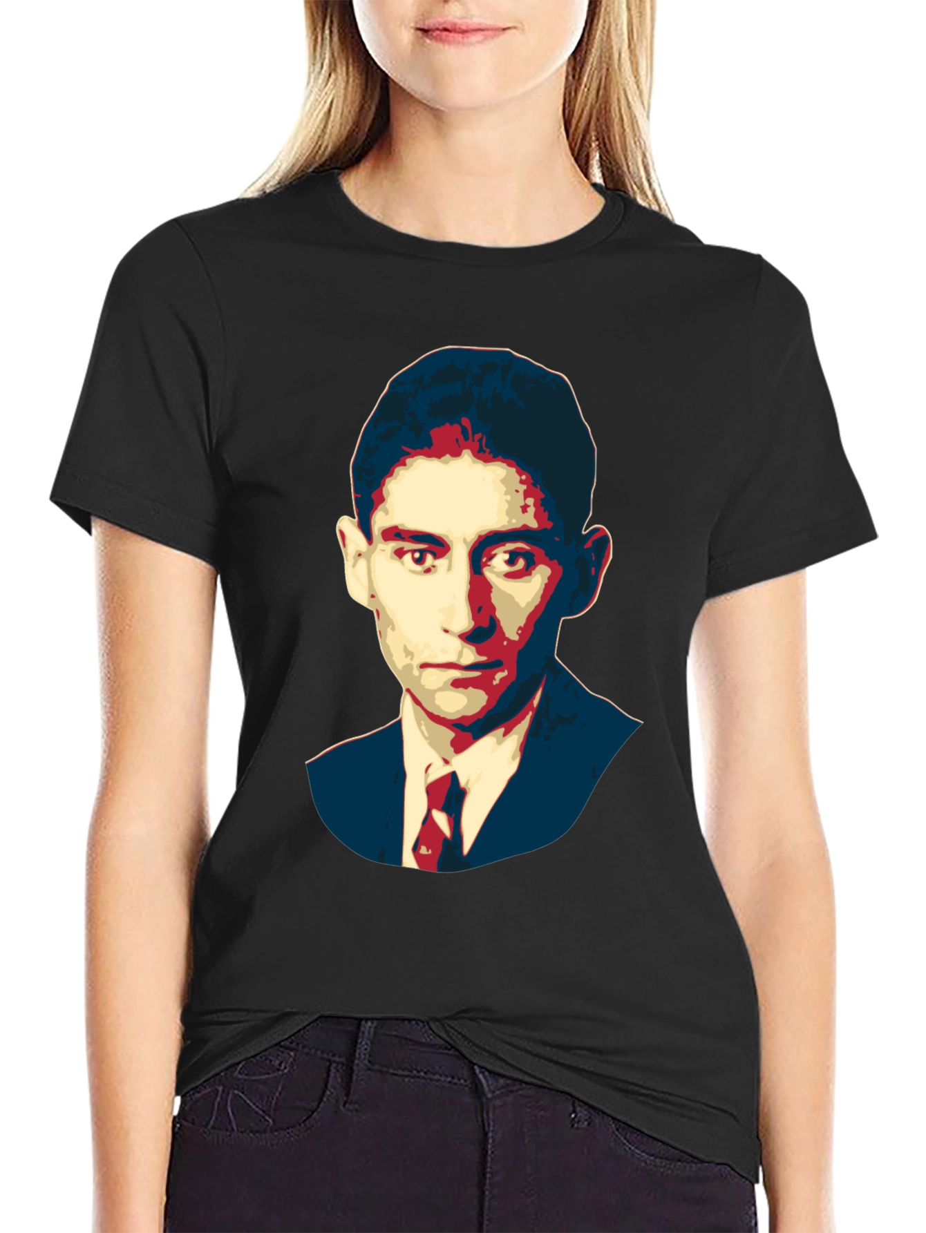 Black Kafka Portrait Black T-Shirt - Literary Graphic Tee view 2