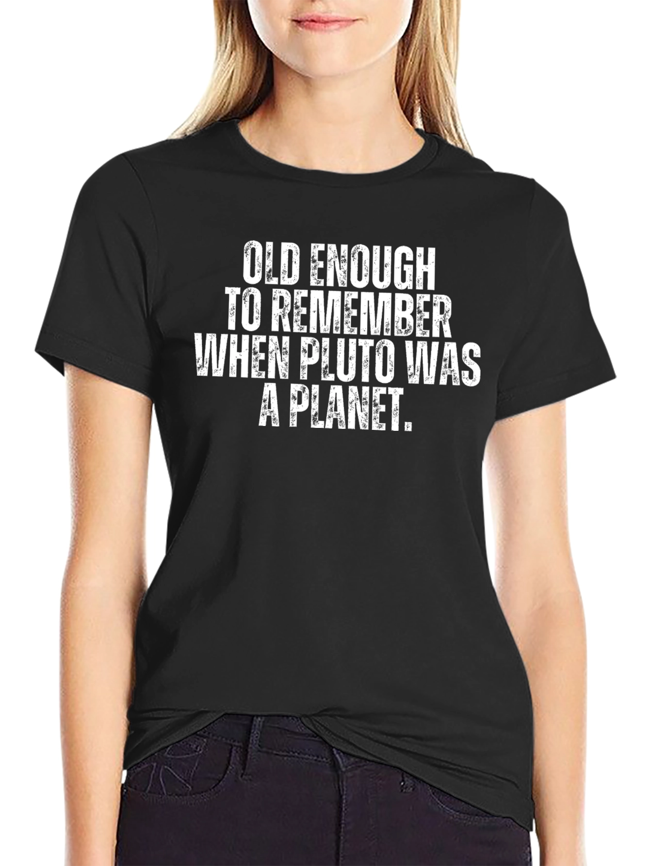 Black Old Enough Pluto Planet Black T-Shirt view 2