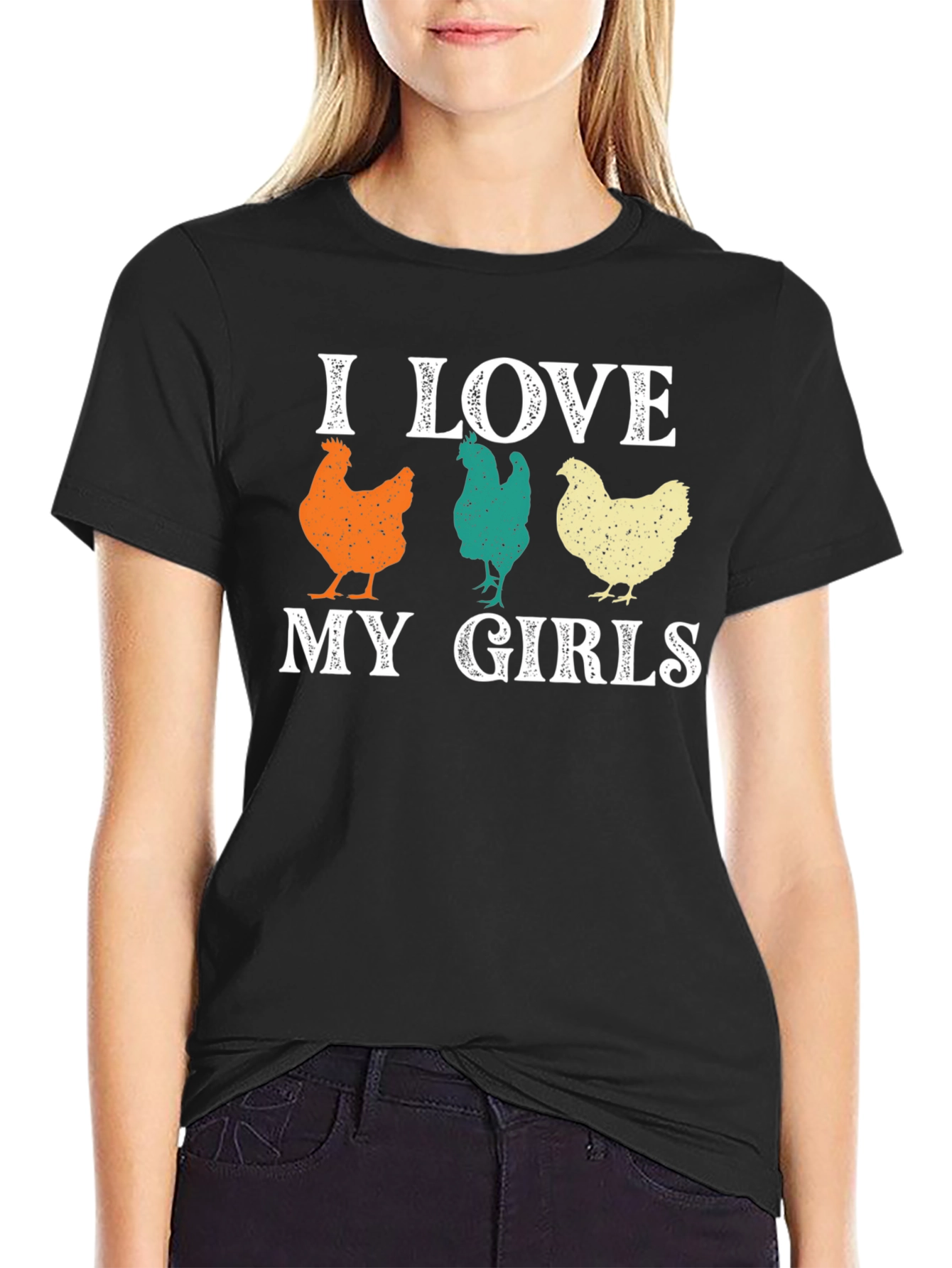 Black I Love My Girls Chicken Graphic T-Shirt view 2