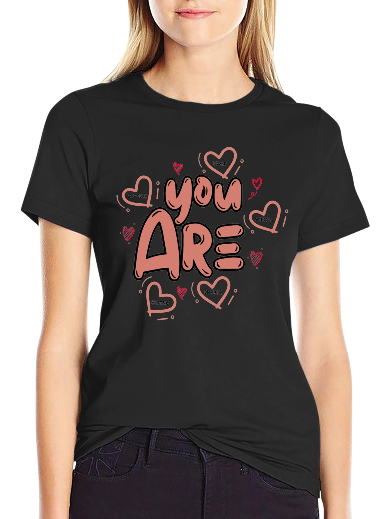 Black You Are Loved Valentines Black Graphic Tee view 2