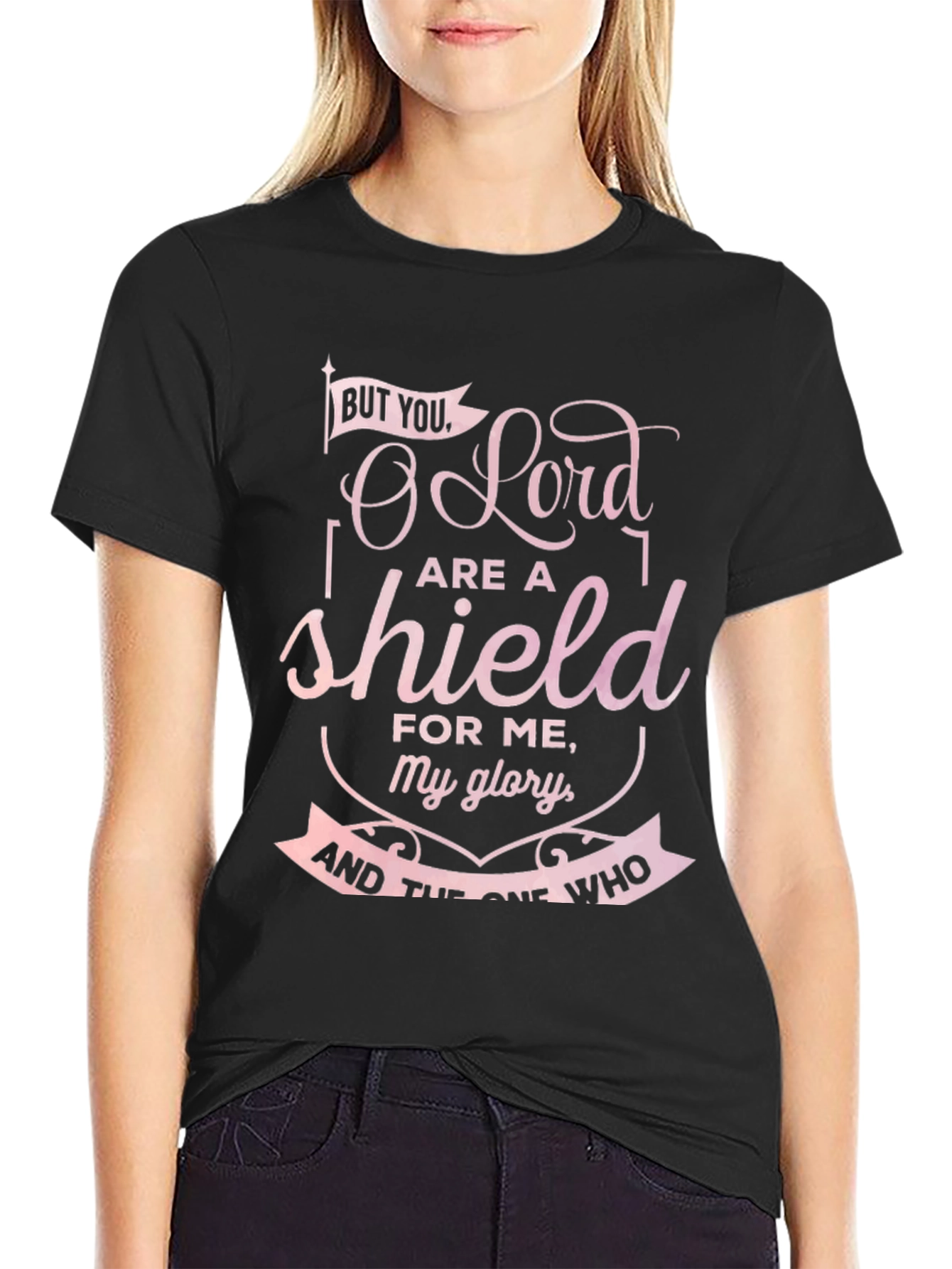 Black Religious Graphic T-Shirt: But You, O Lord, Are A Shield view 2