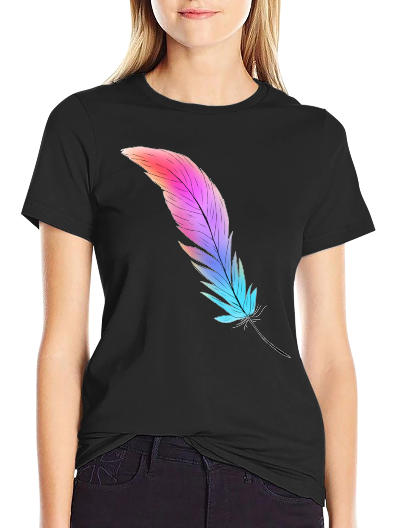 Black Feather Graphic Tee - Soft Cotton Blend view 2