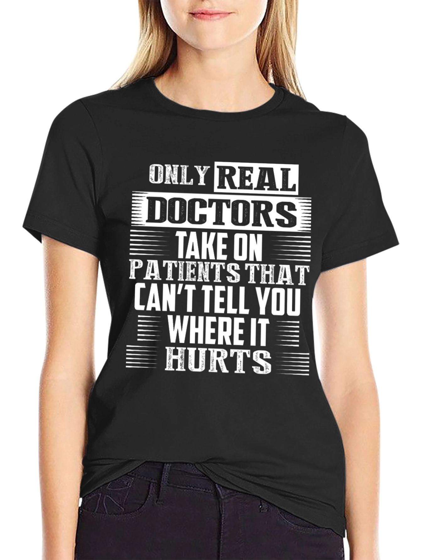 Black Funny Real Doctors T-Shirt - Black Cotton view 2
