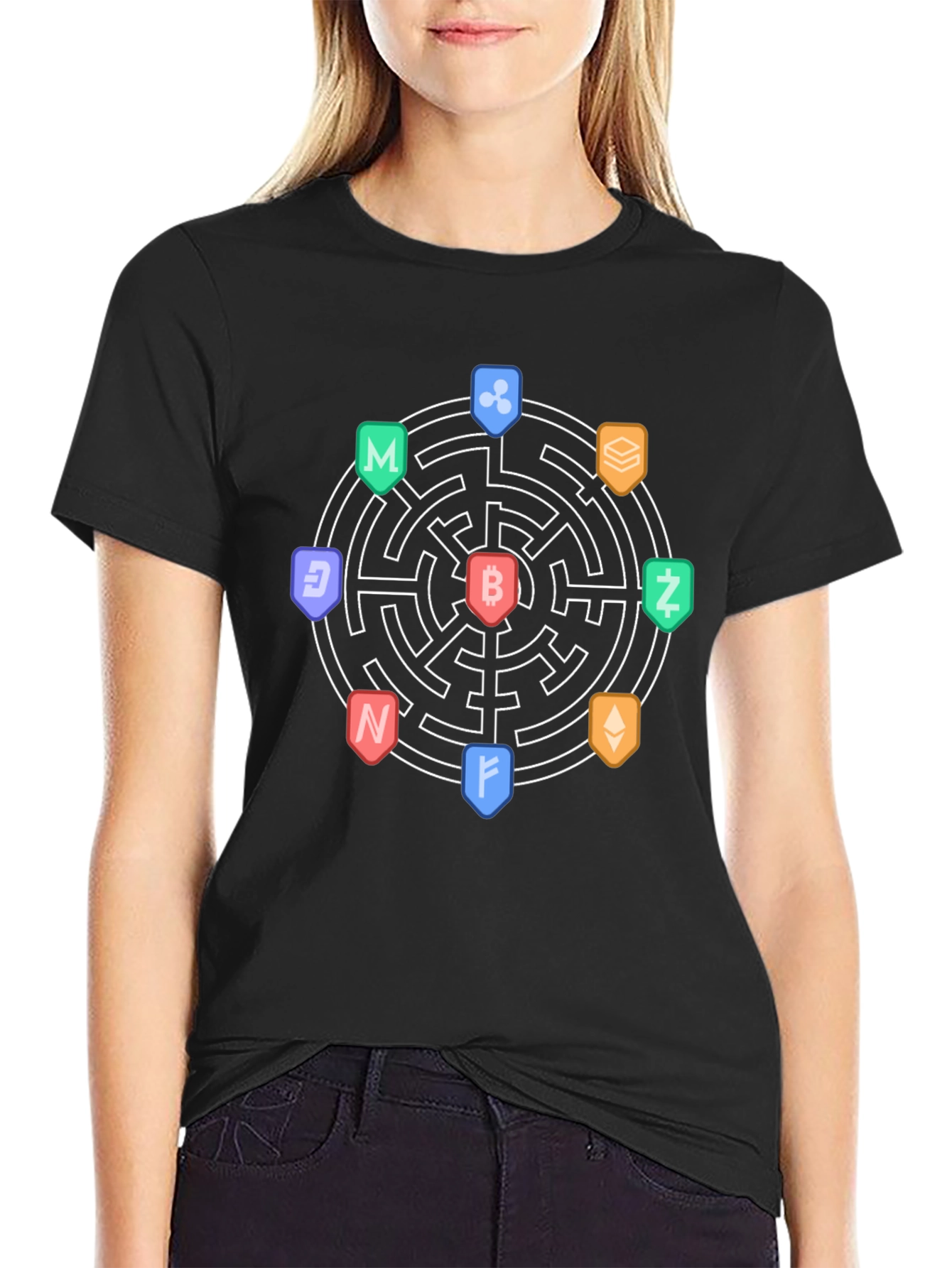 Black Crypto Maze T-Shirt - Bitcoin & Altcoins view 2