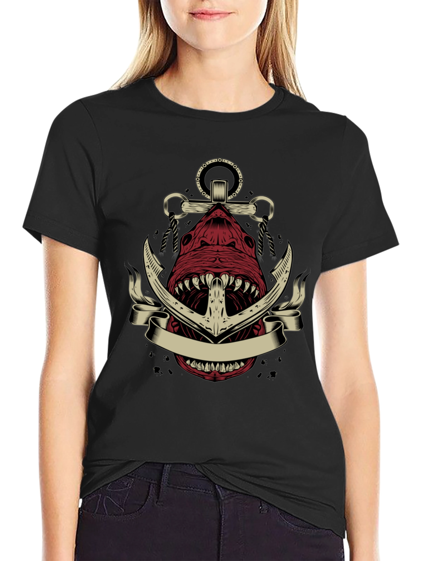 Black Anchor Shark Graphic Tee - Nautical Style view 2