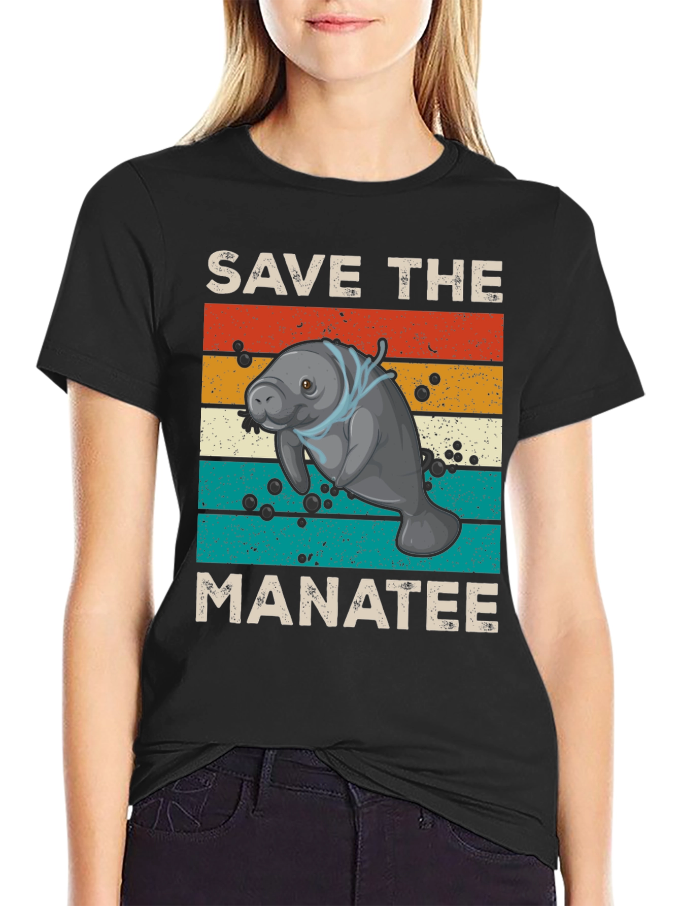 Black Save the Manatee Graphic T-Shirt - Eco-Friendly Sea Life Tee view 2
