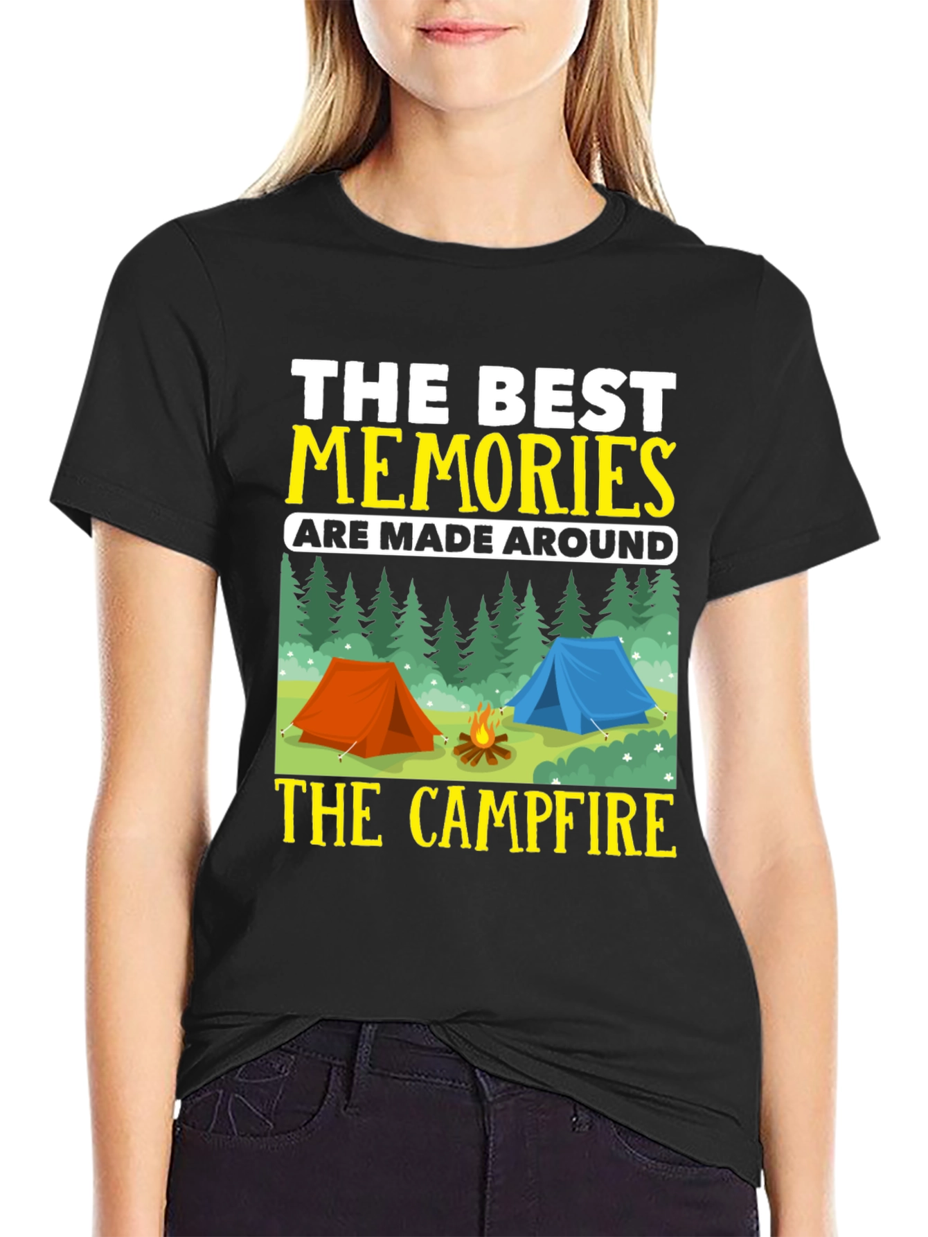 Black Camping Memories T-Shirt - Campfire Design view 2