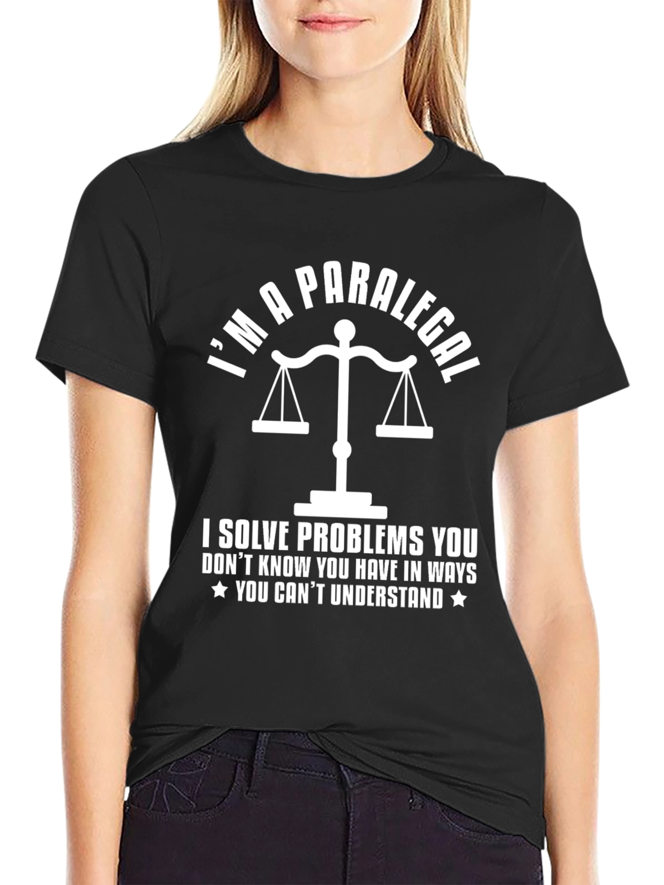 Black I'm a Paralegal T-Shirt - Solve Problems view 2