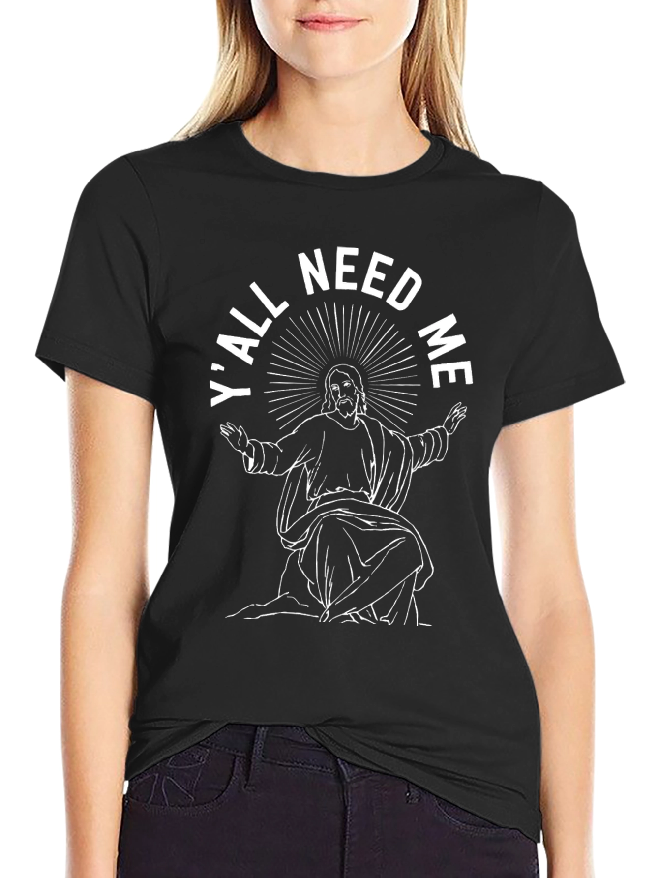 Black Y'all Need Me Graphic T-Shirt - Black Cotton Tee view 2