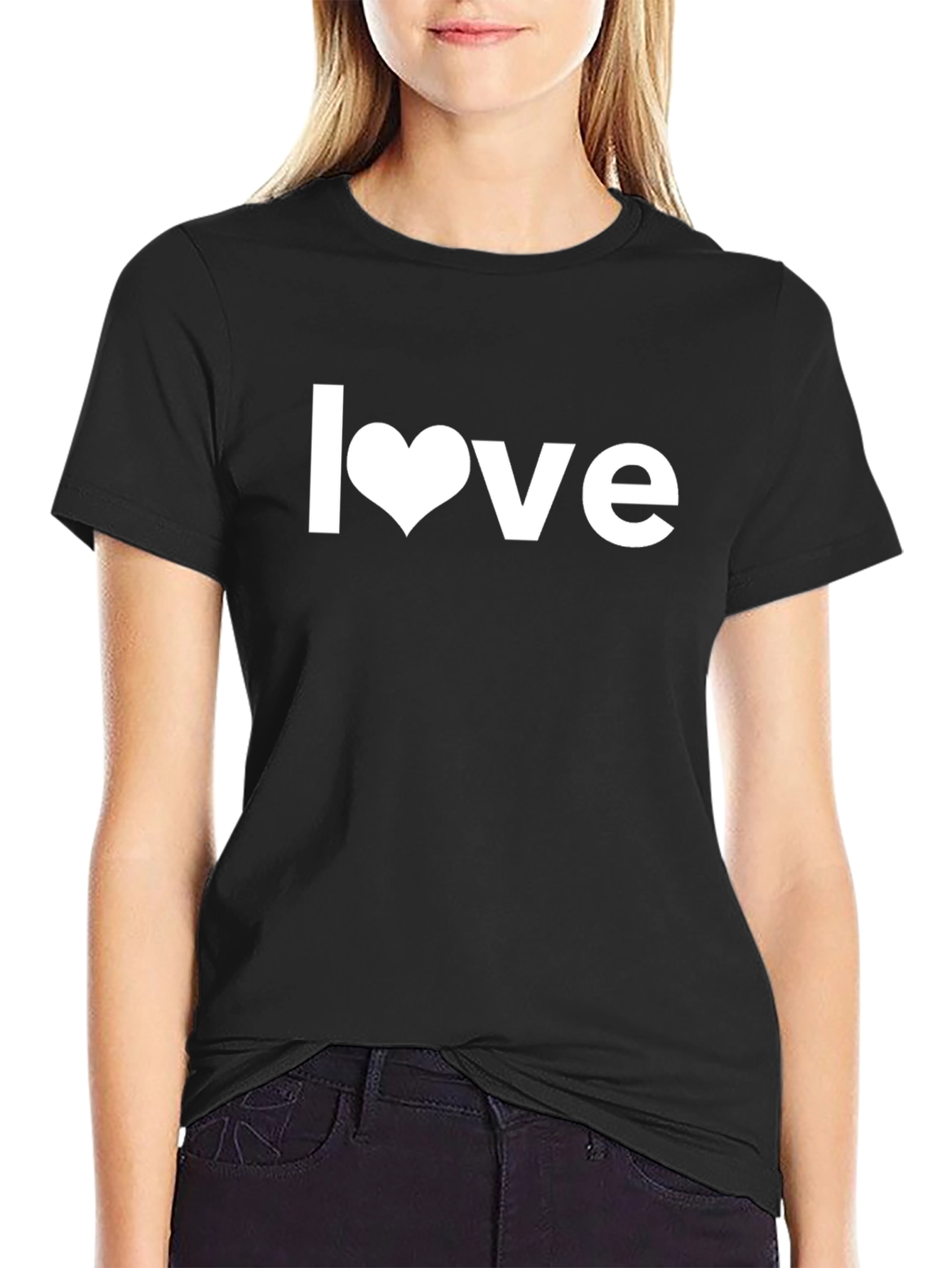 Black Love Graphic Tee - Heart Design Black T-Shirt view 2