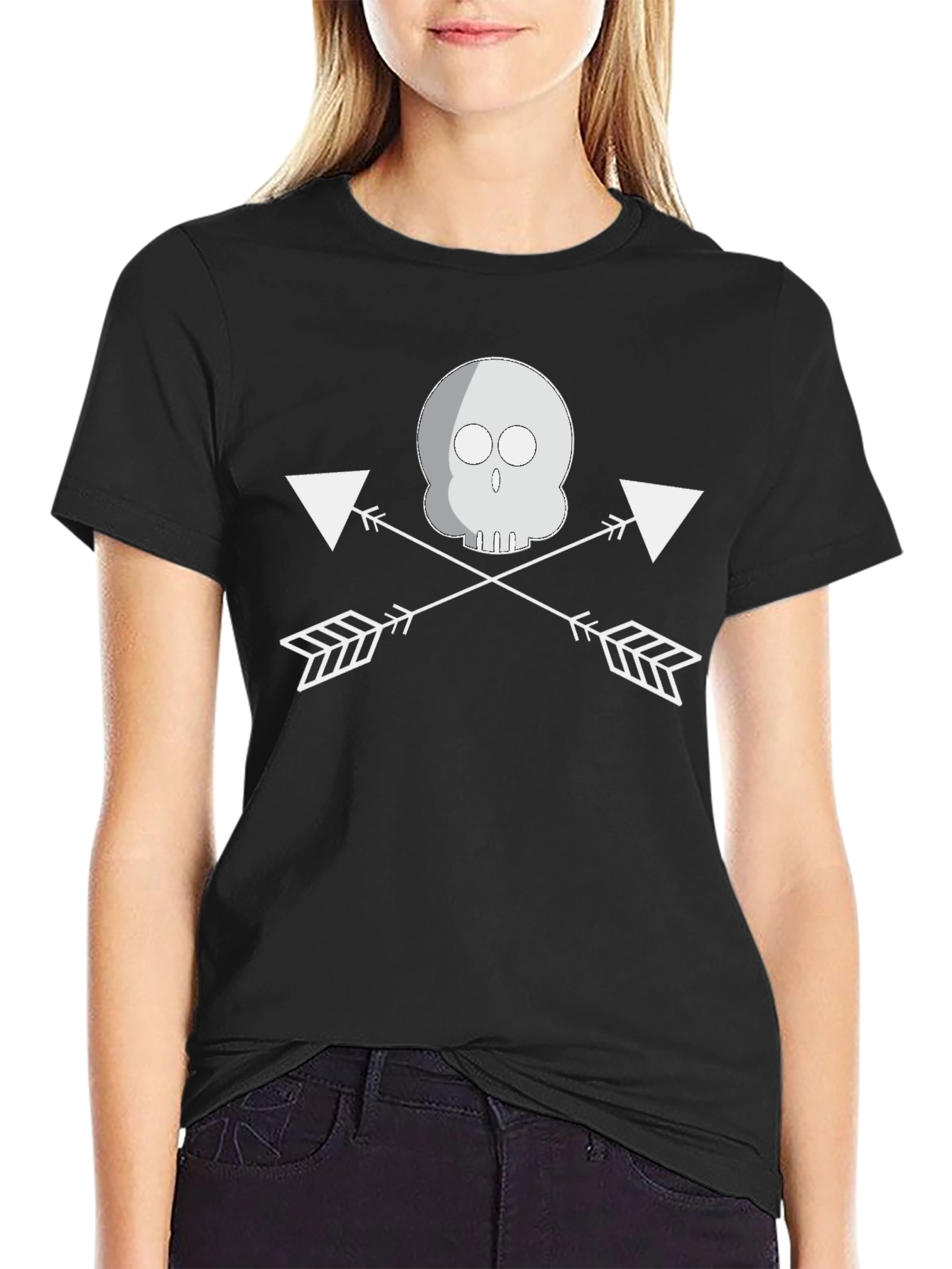 Black Skull and Arrow Black Graphic Tee view 2