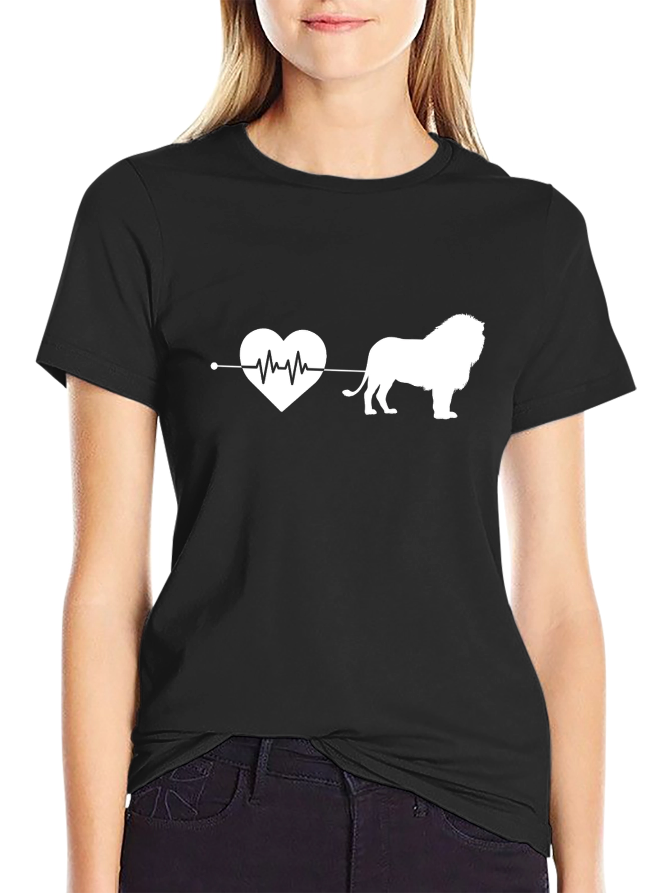Black Lion Heartbeat T-Shirt - Animal Lover Tee view 2