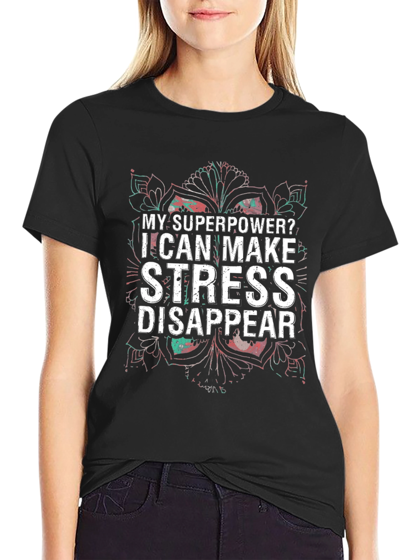 Black Stress Disappear T-Shirt - Superpower Tee view 2