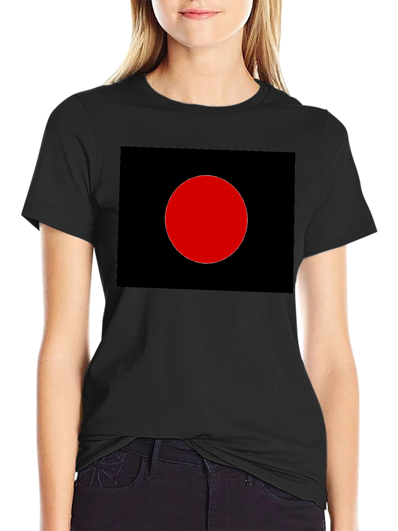Black Minimalist Black T-Shirt - Red Circle Graphic view 2