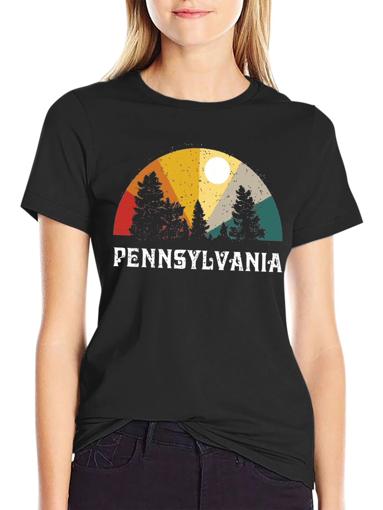 Black Pennsylvania Retro Sunset Graphic T-Shirt view 2