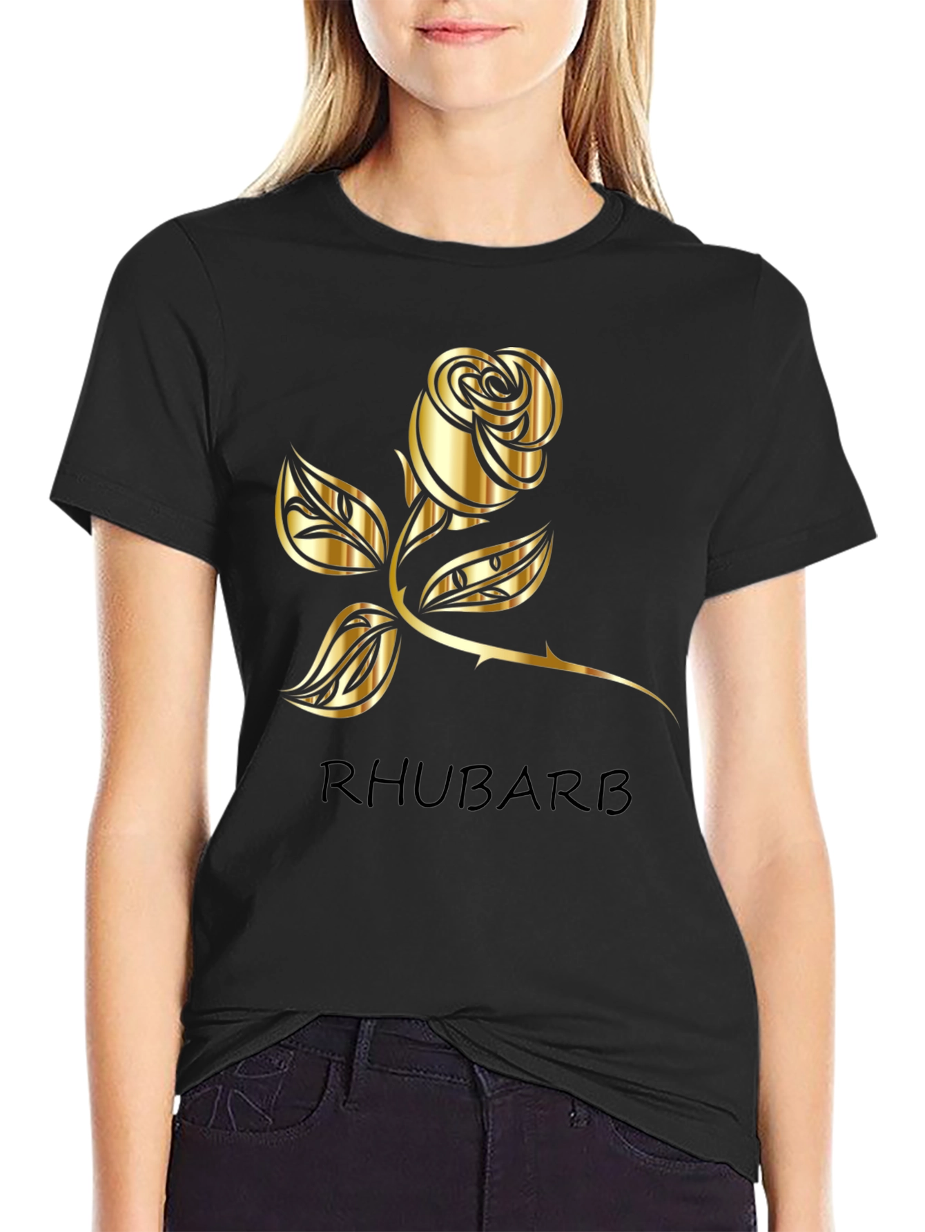 Black Rhubarb Rose Graphic Tee - Black T-Shirt view 2