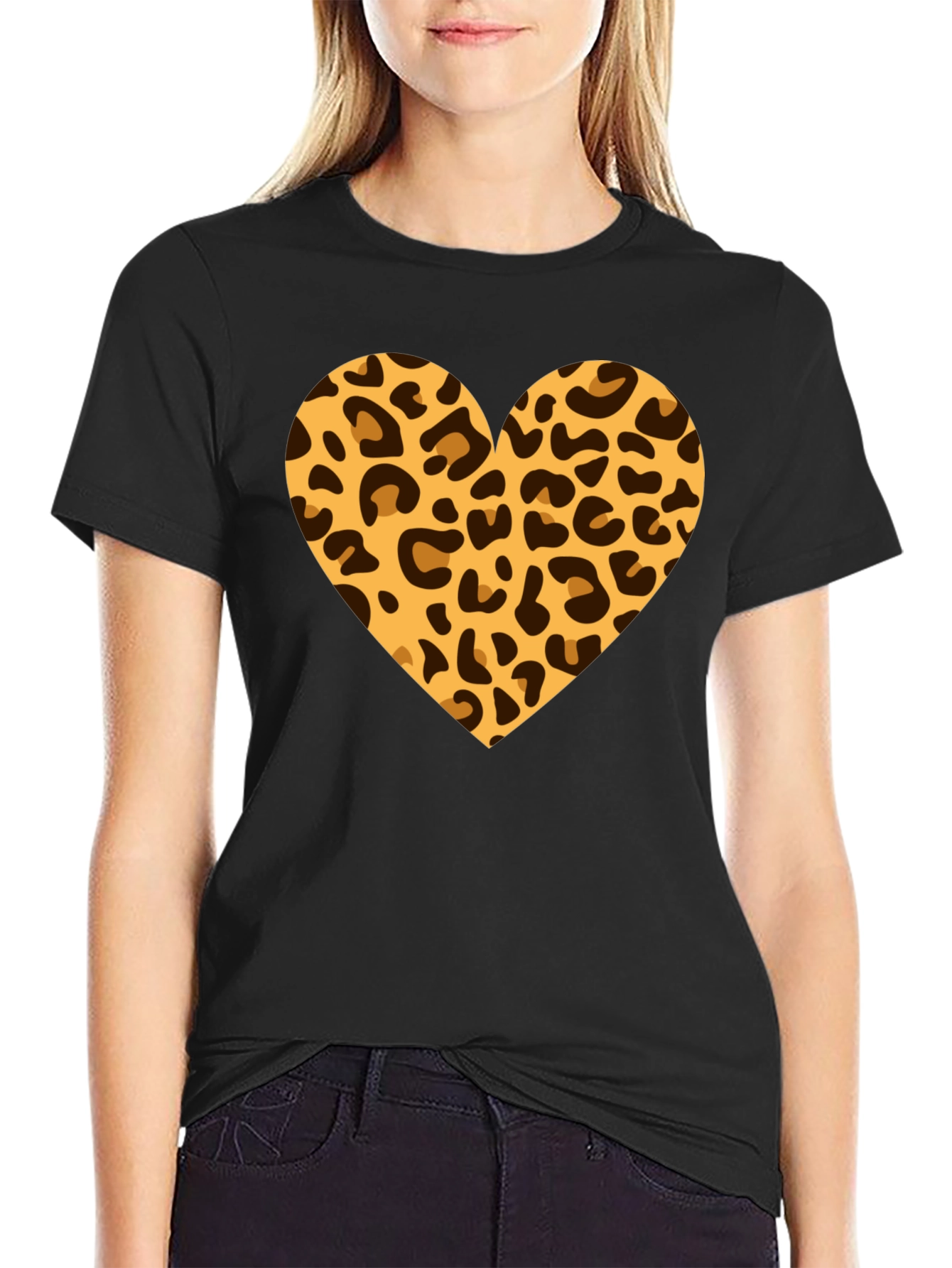 Black Leopard Heart Black T-Shirt view 2