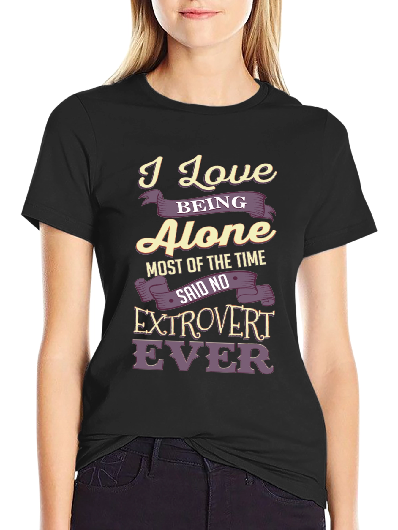 Black Introvert T-Shirt: I Love Being Alone - Funny Graphic Tee view 2