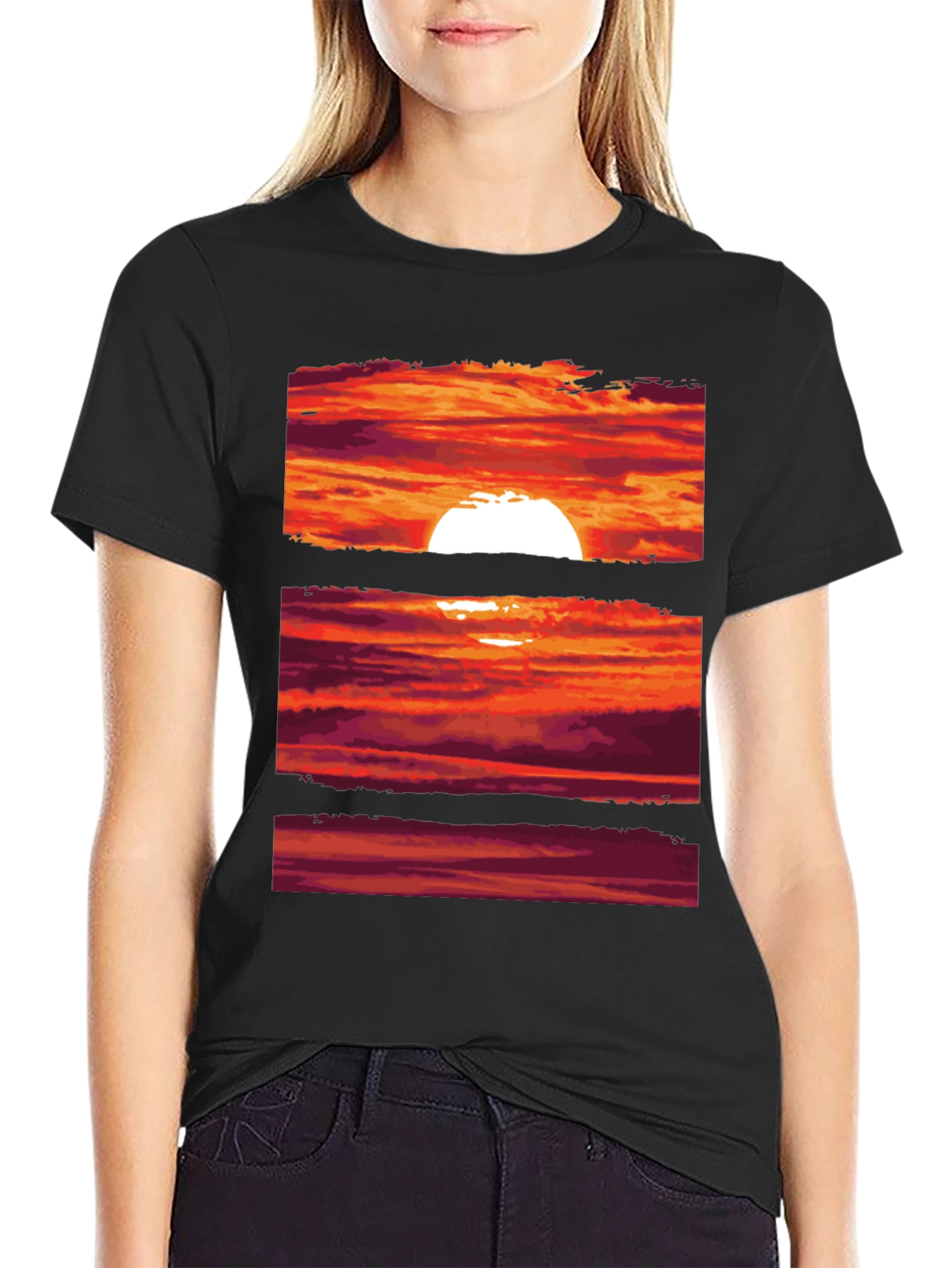 Black Sunset Graphic Tee | Black Crew Neck T-Shirt view 2
