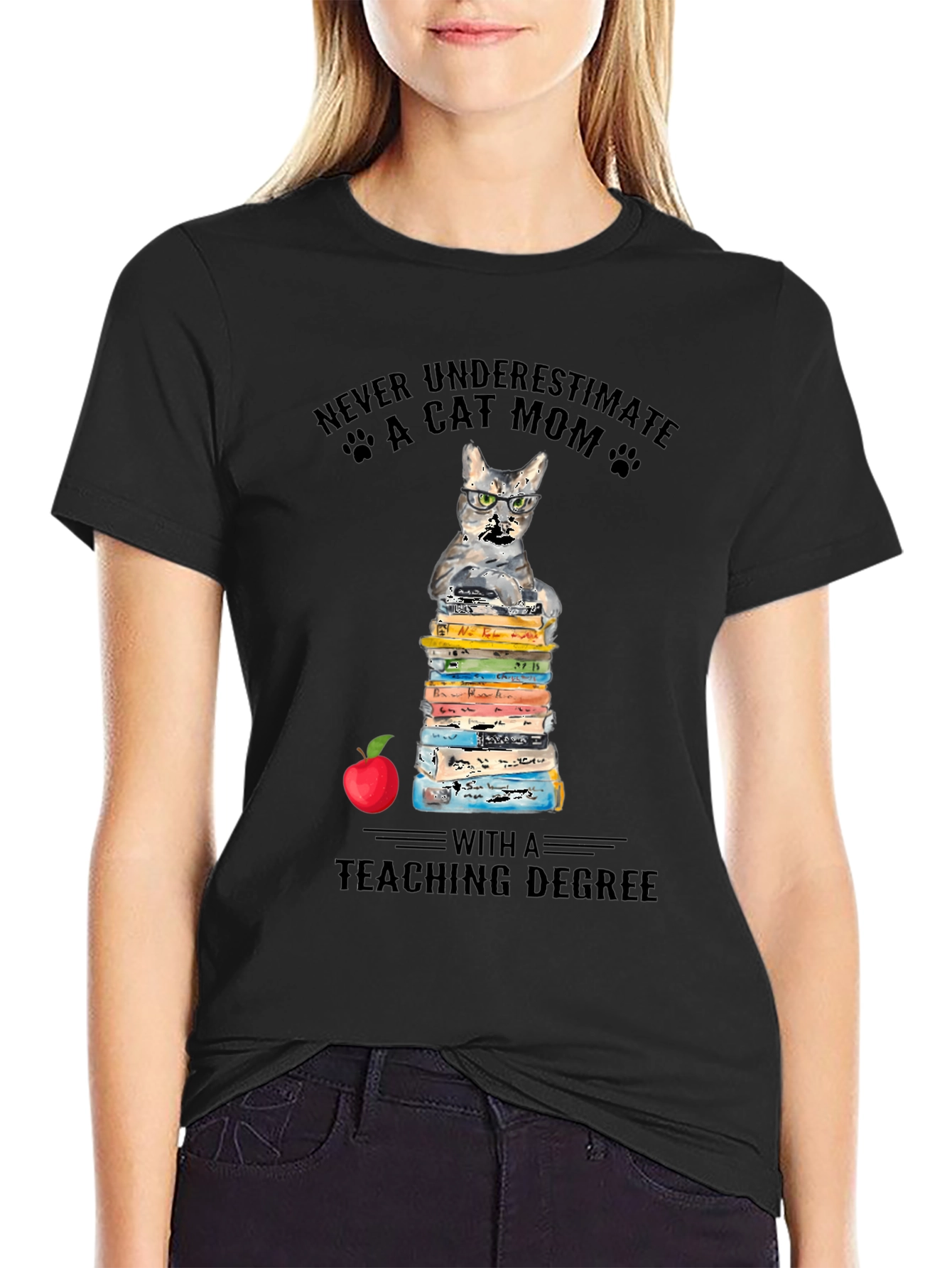 Black Cat Mom Teaching Degree T-Shirt - Teacher Gift view 2
