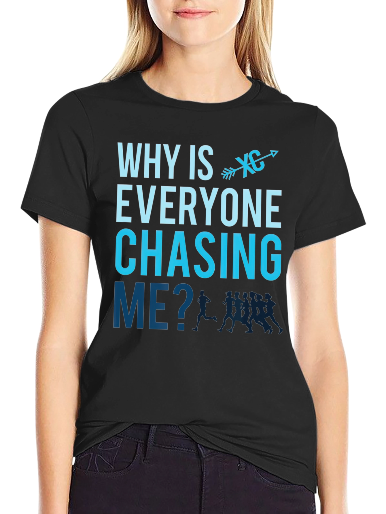 Black Cross Country Runner T-Shirt - Why Is Everyone Chasing Me? view 2