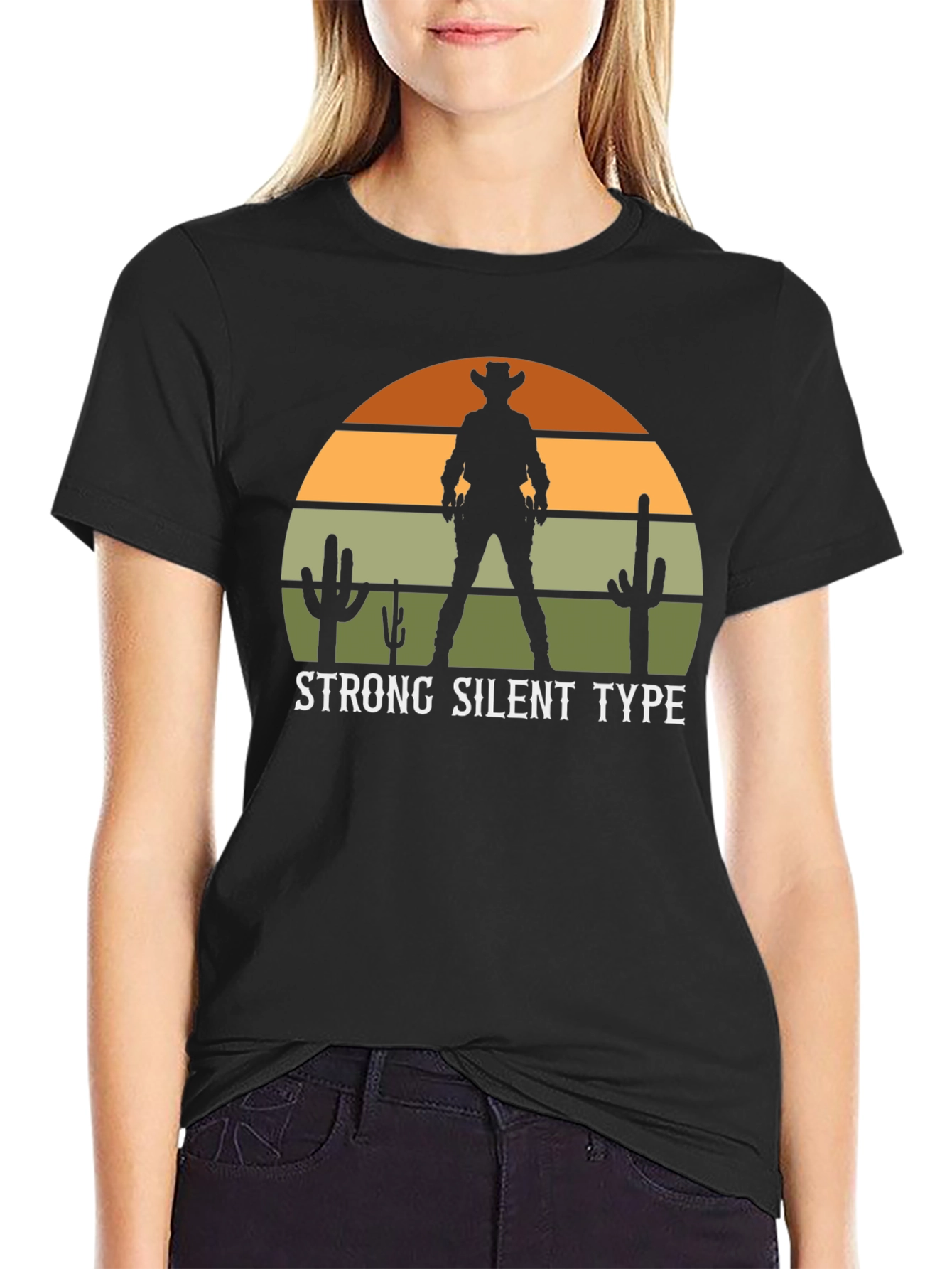 Black Strong Silent Type Western Sunset Graphic Tee view 2